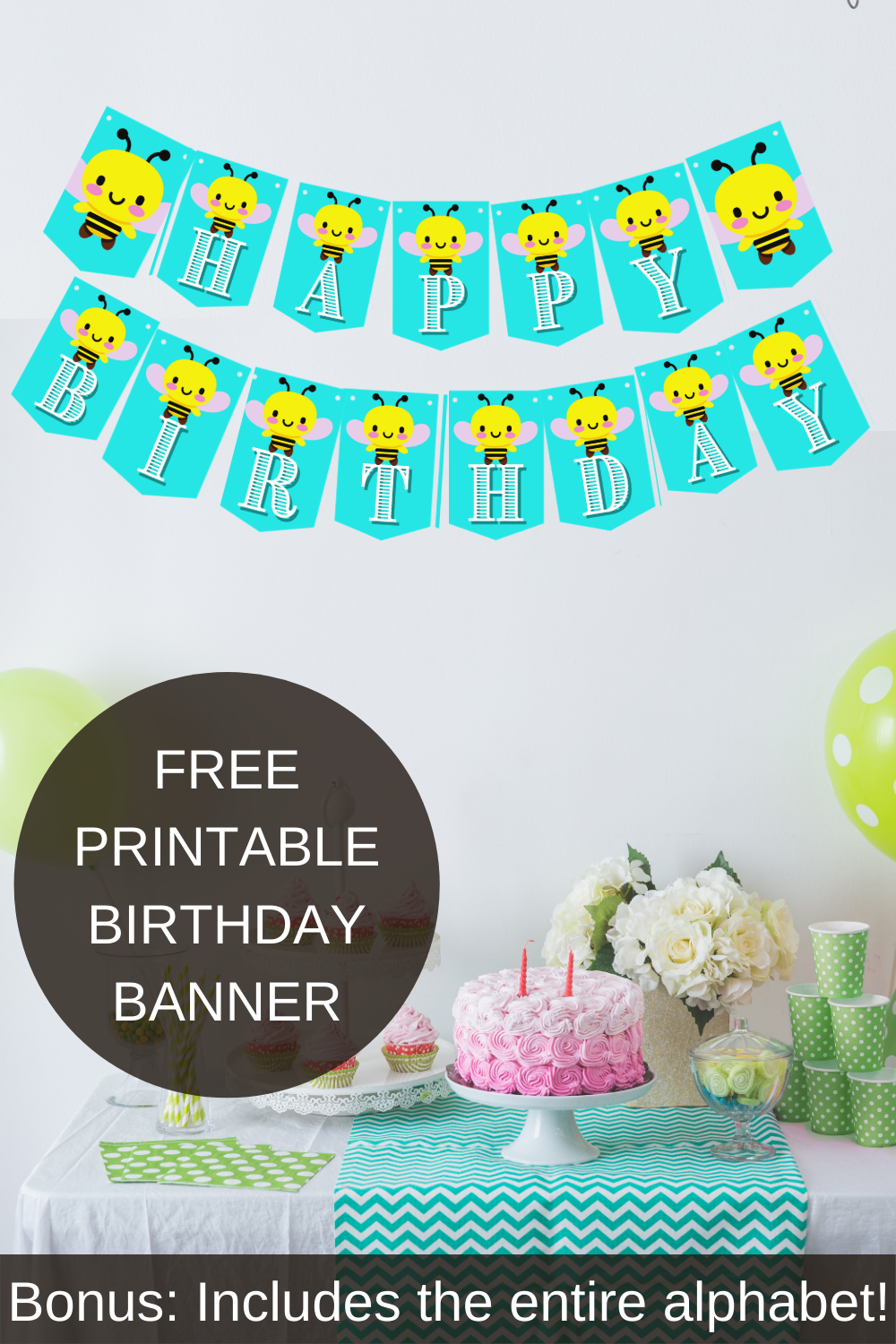 Freebie happy birthday bumble banner and customizable alphabet banner