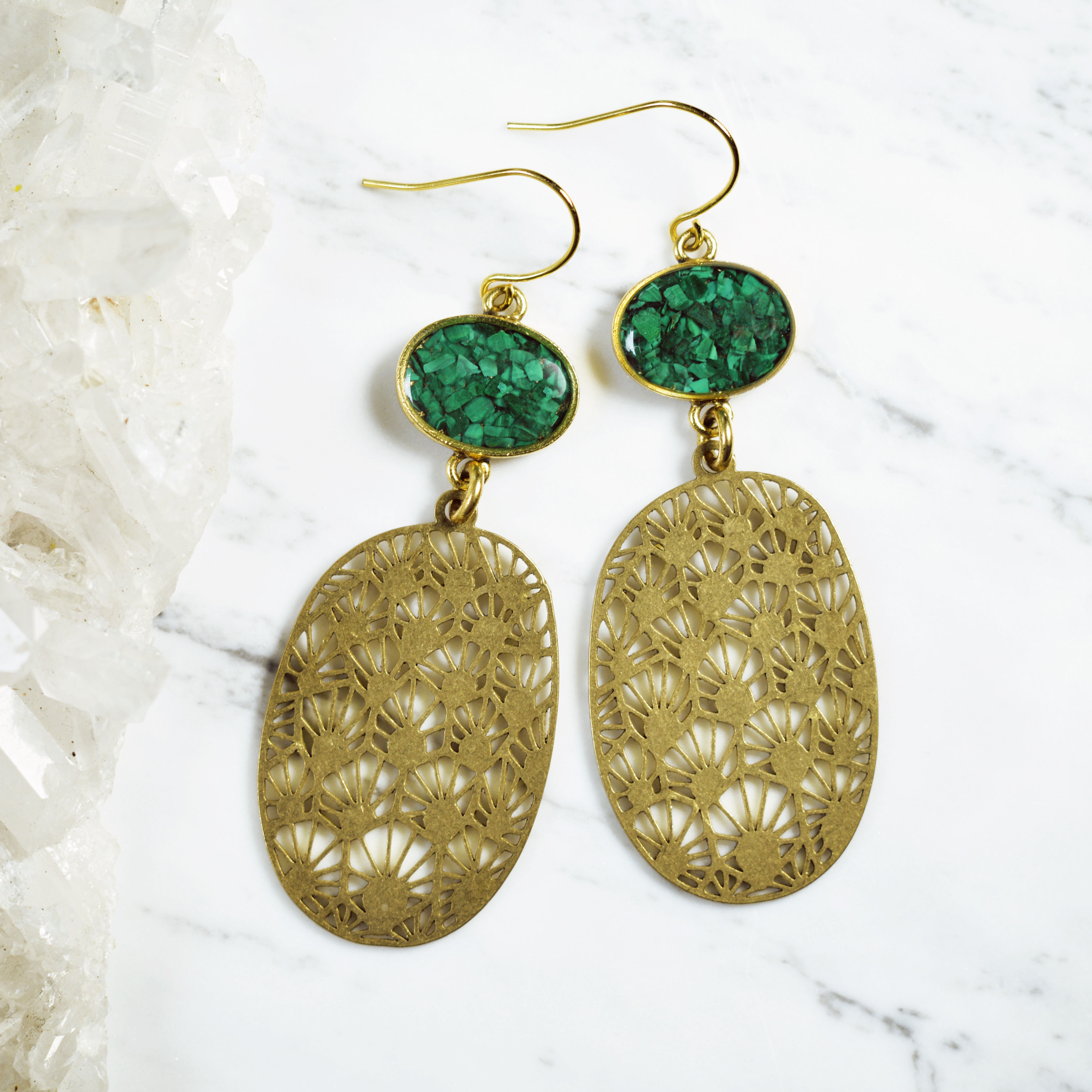 The Jade~ Plant Earrings with crushed gems