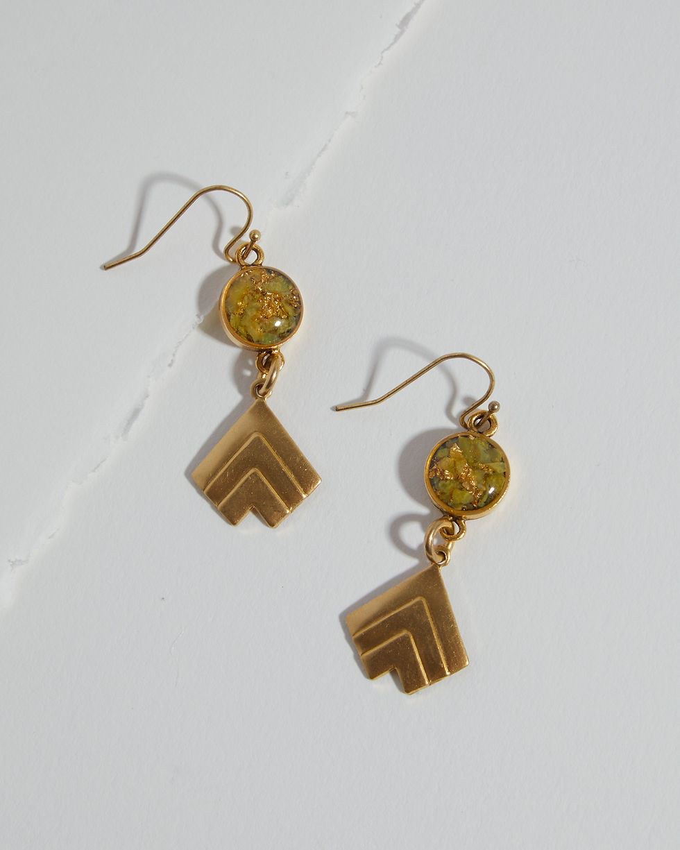 The Gia Earrings~ Crushed gemstone with brass arrow charm