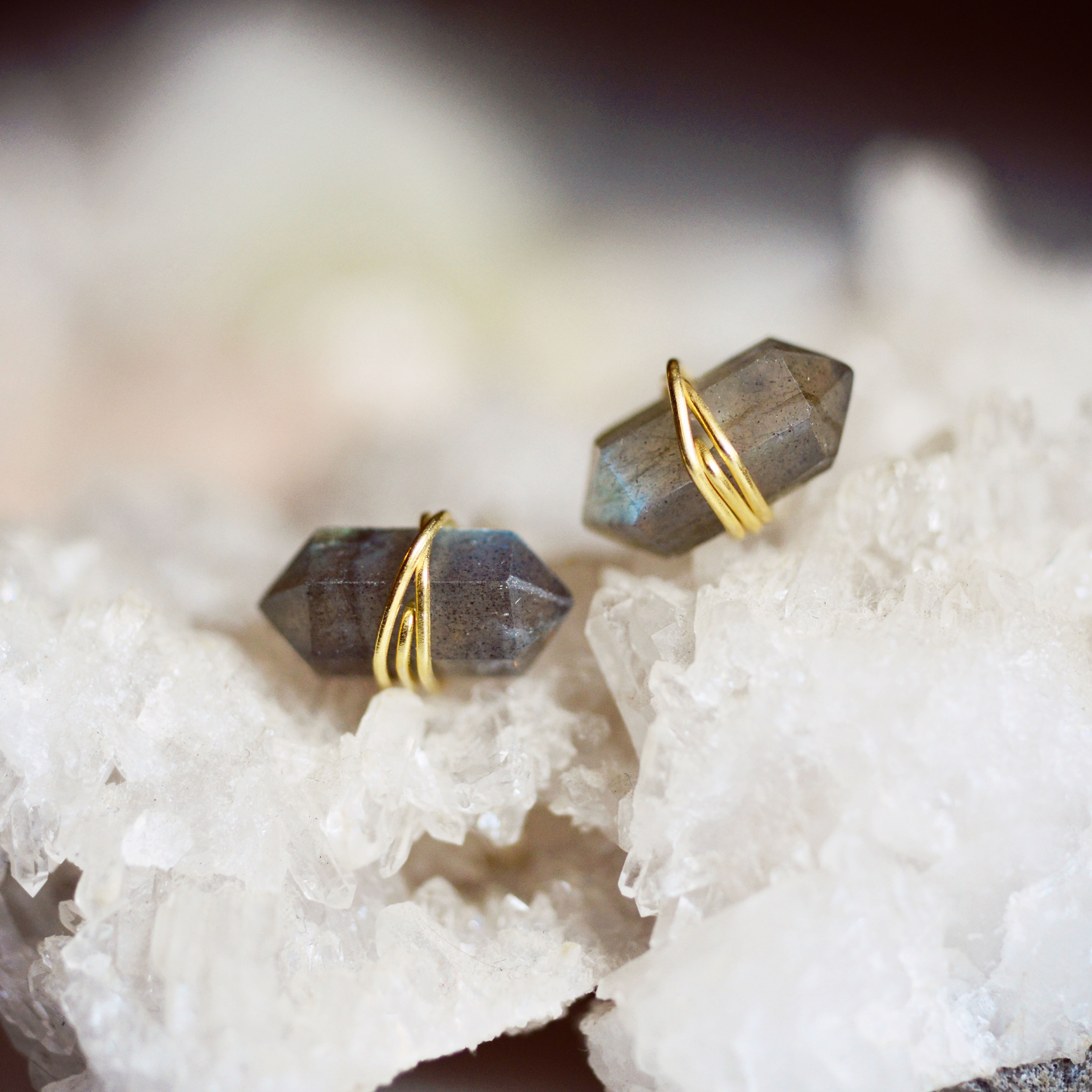 The Double Point Crystal Wire Wrapped Post Earring