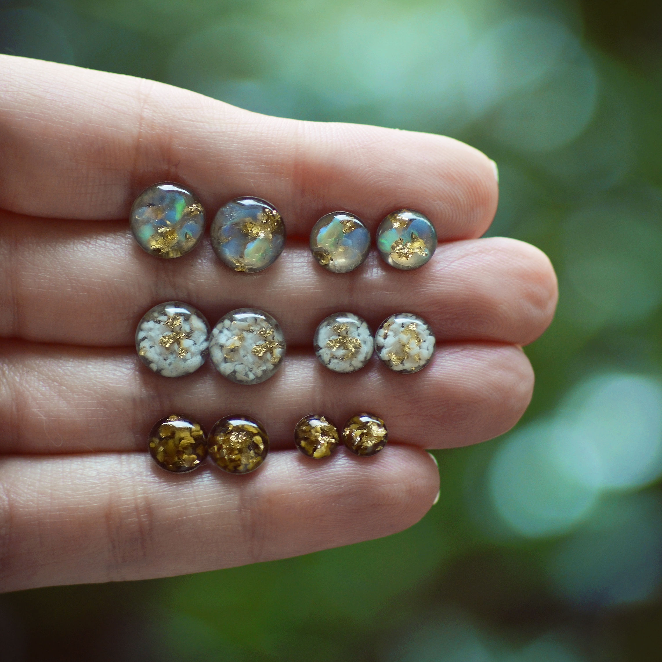 Ethiopian Opal, White Turquoise, Tigers Eye and gold flake earrings