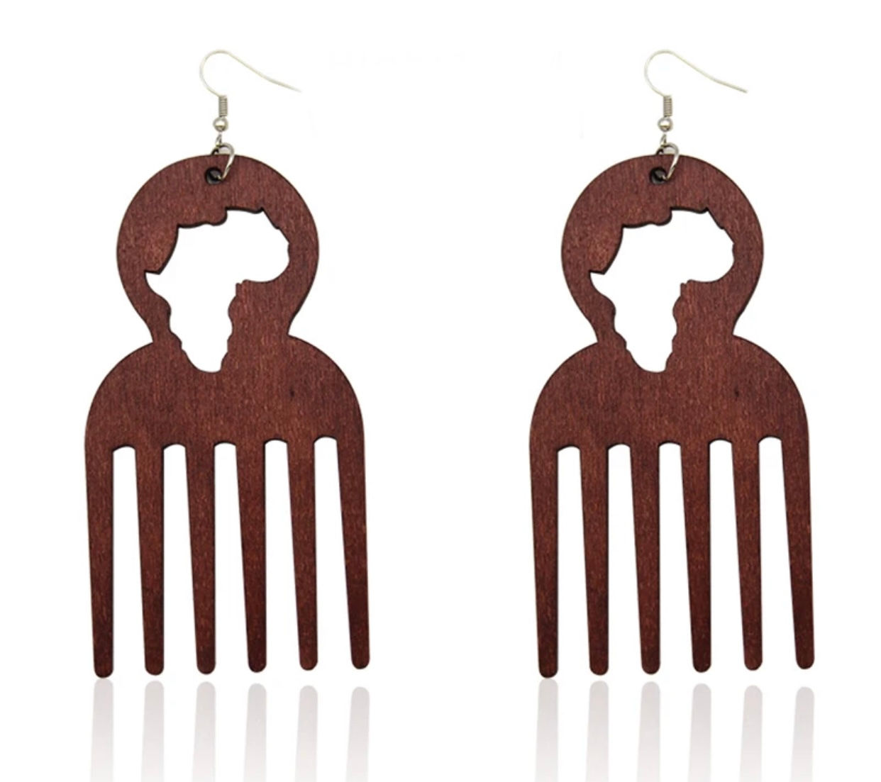 “Afro Comb” Wooden Earrings 