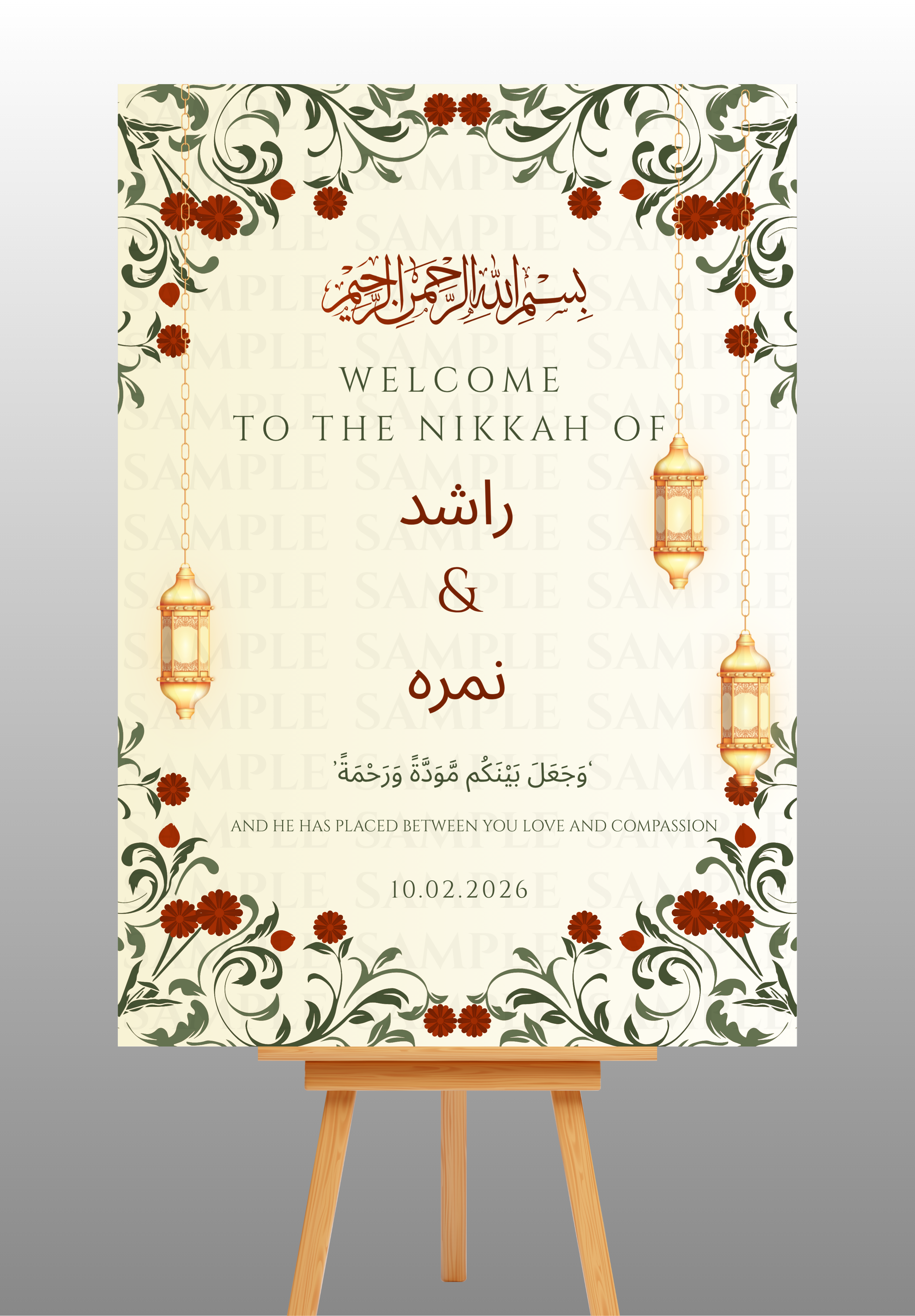 Elegant Vintage Red Floral Nikkah Welcome Board