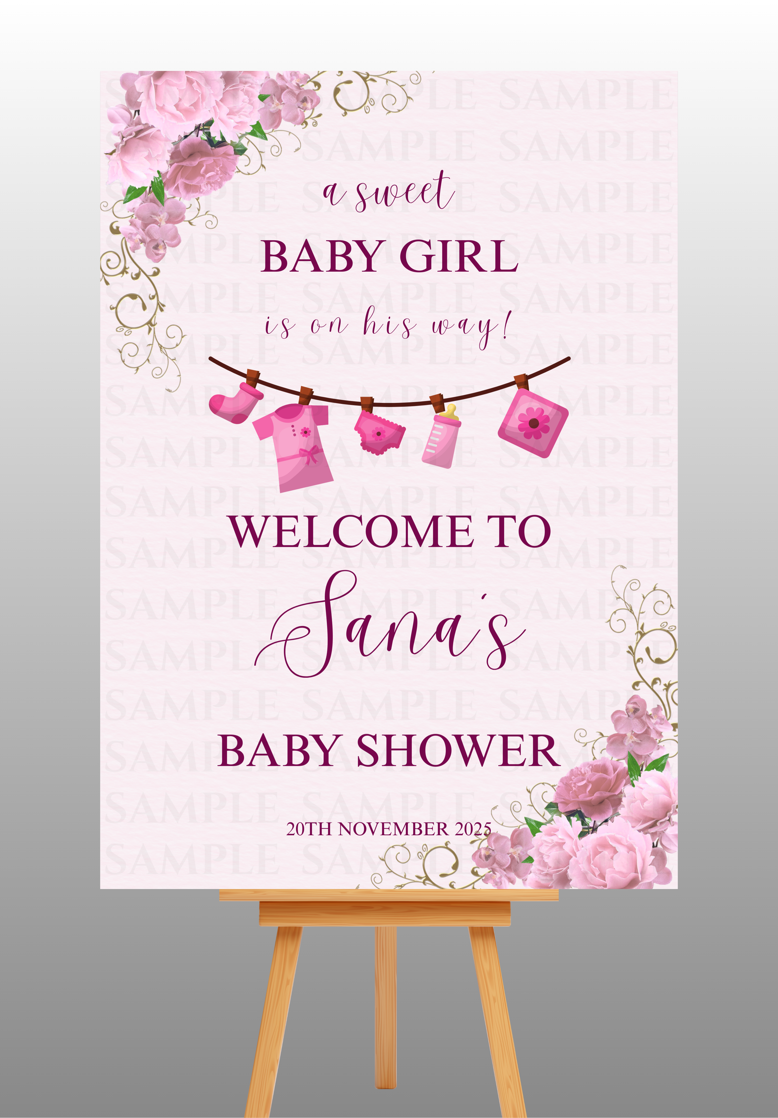 Elegant Pink Girl Theme Baby Shower Welcome Board