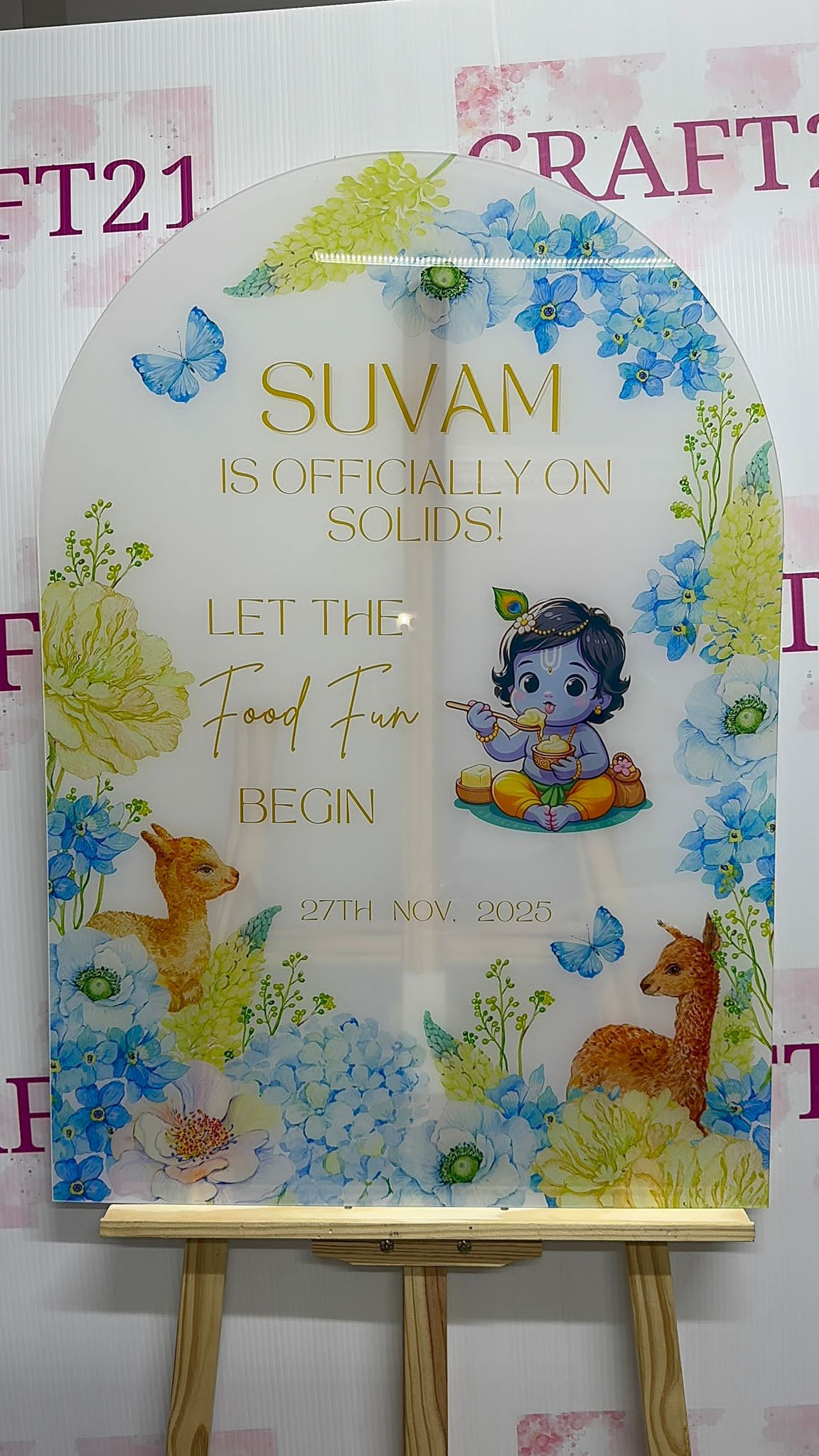 Elegant Blue and Yellow Jungle Theme Arch Acrylic Board