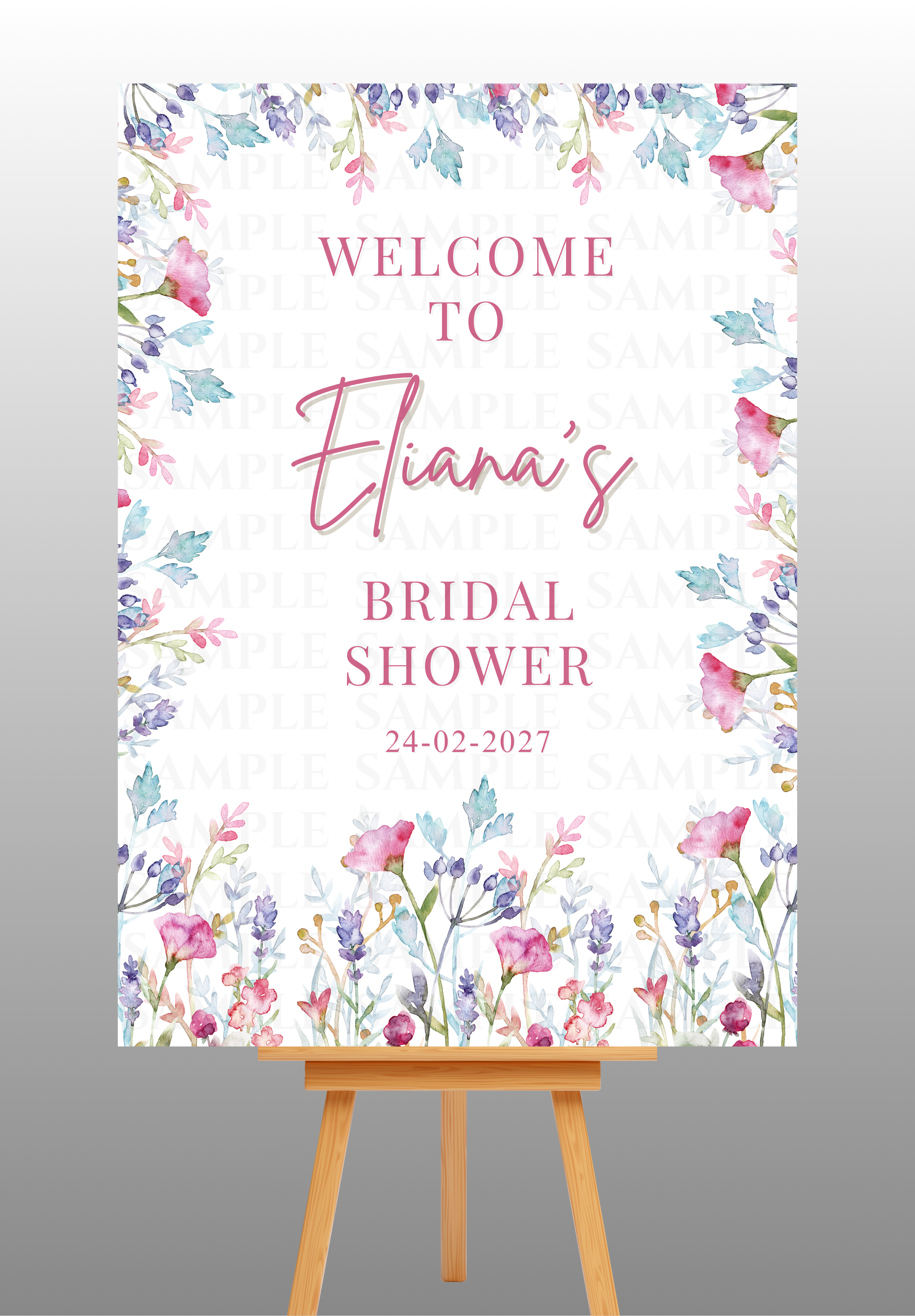 Pink and Blue Floral Bridal Shower Welcome Board