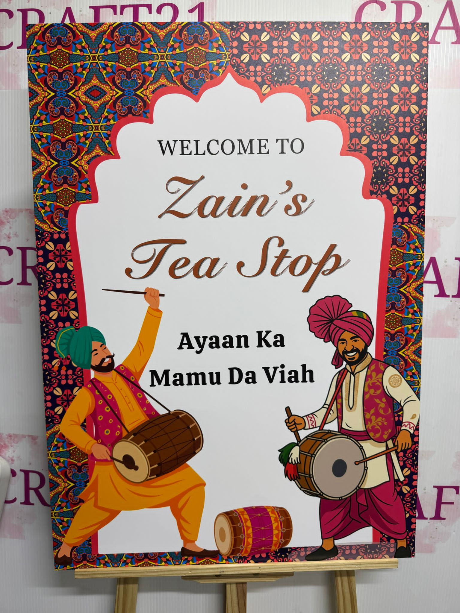 Pattern Background With Red Arch Tea Stop Mehndi prop Board