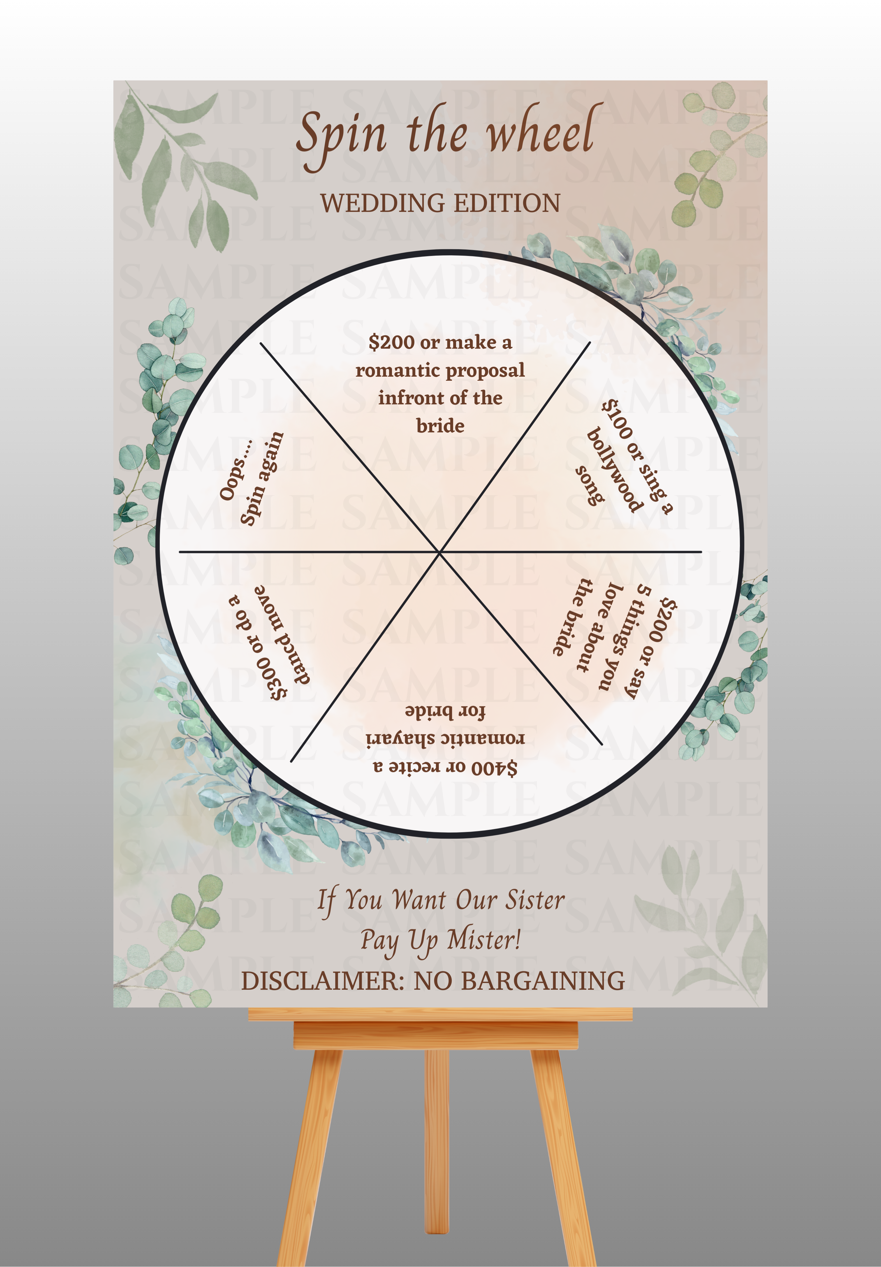 Elegant Watercolour Leaves Spin The Wheel Board