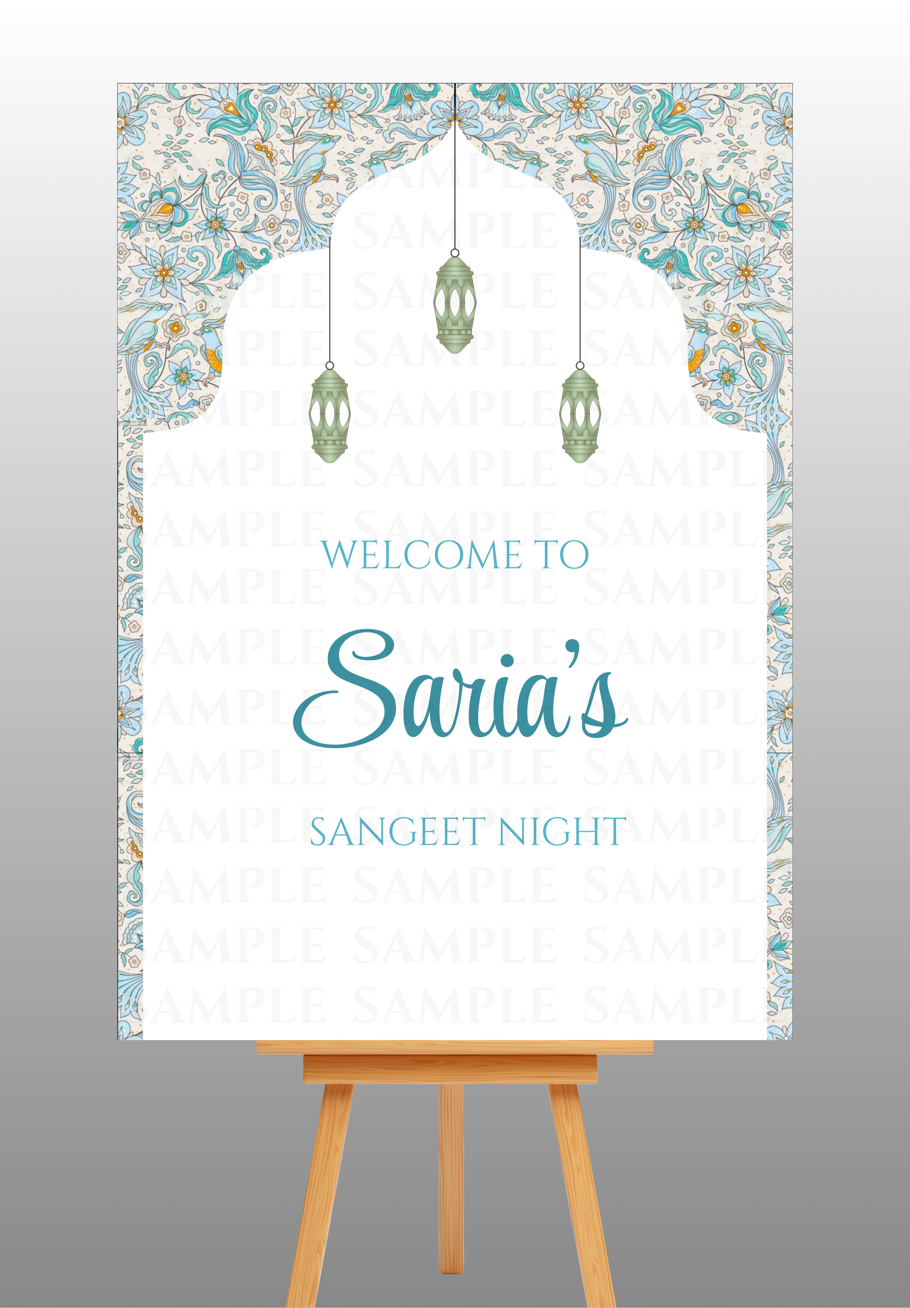 Light Blue and White Mehndi/Sangeet Welcome Board