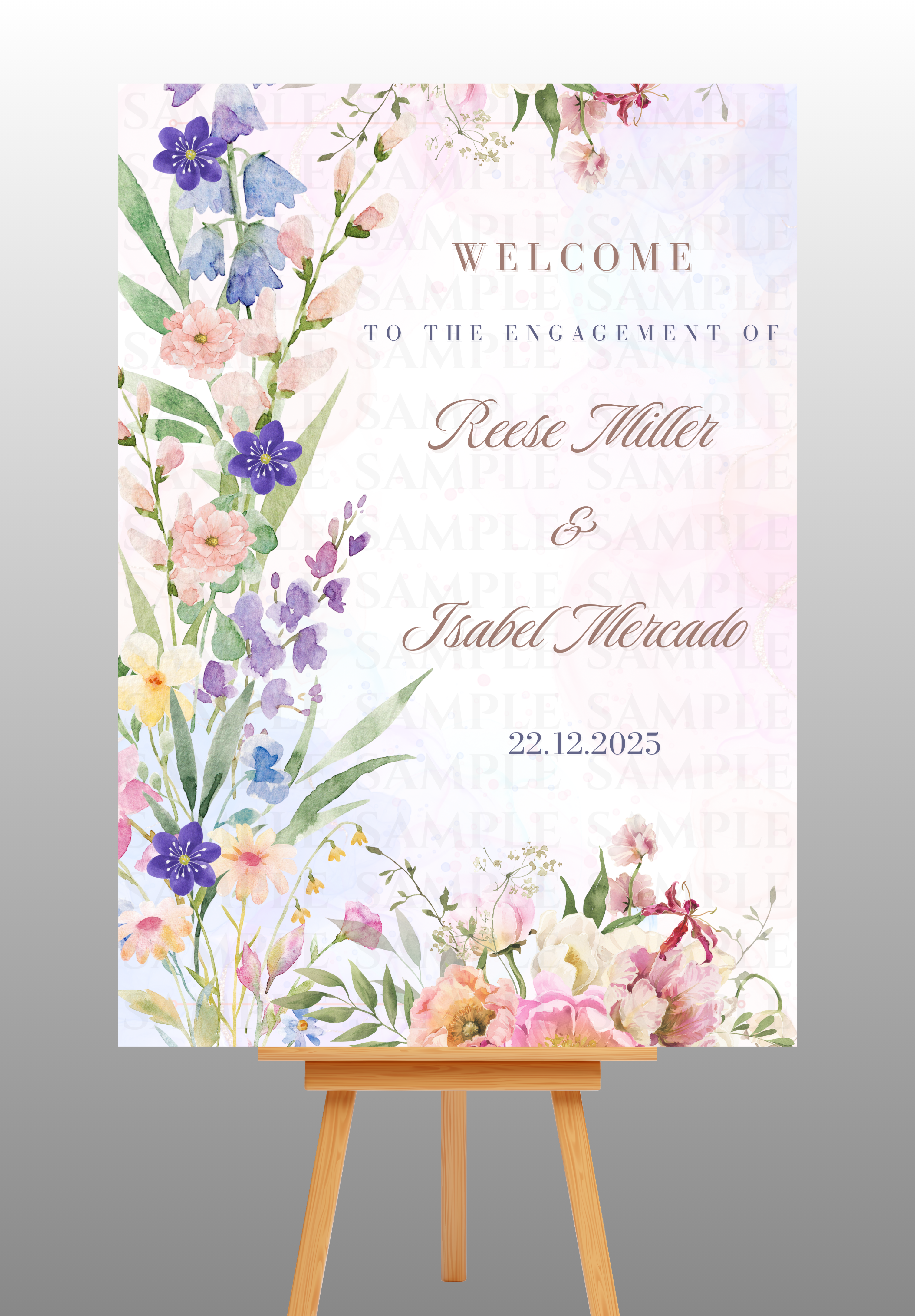 Multifloral Watercolour Engagement Welcome Board