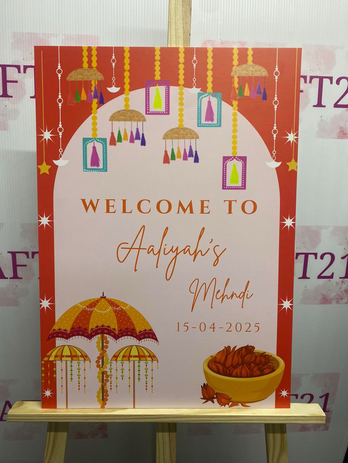 Orange Themed Mehndi Welcome Board