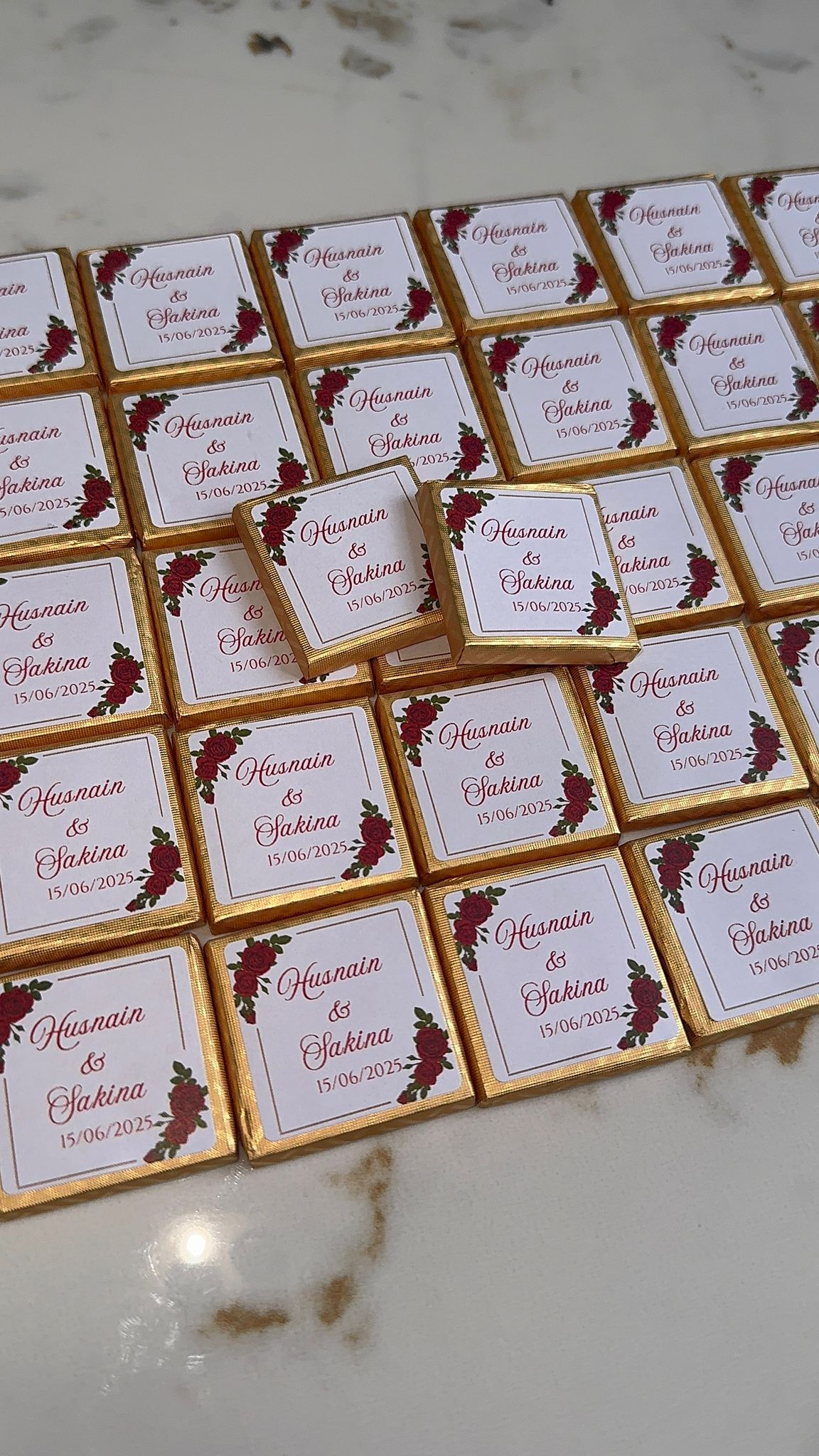 Red Floral Square Chocolate Design For Favours