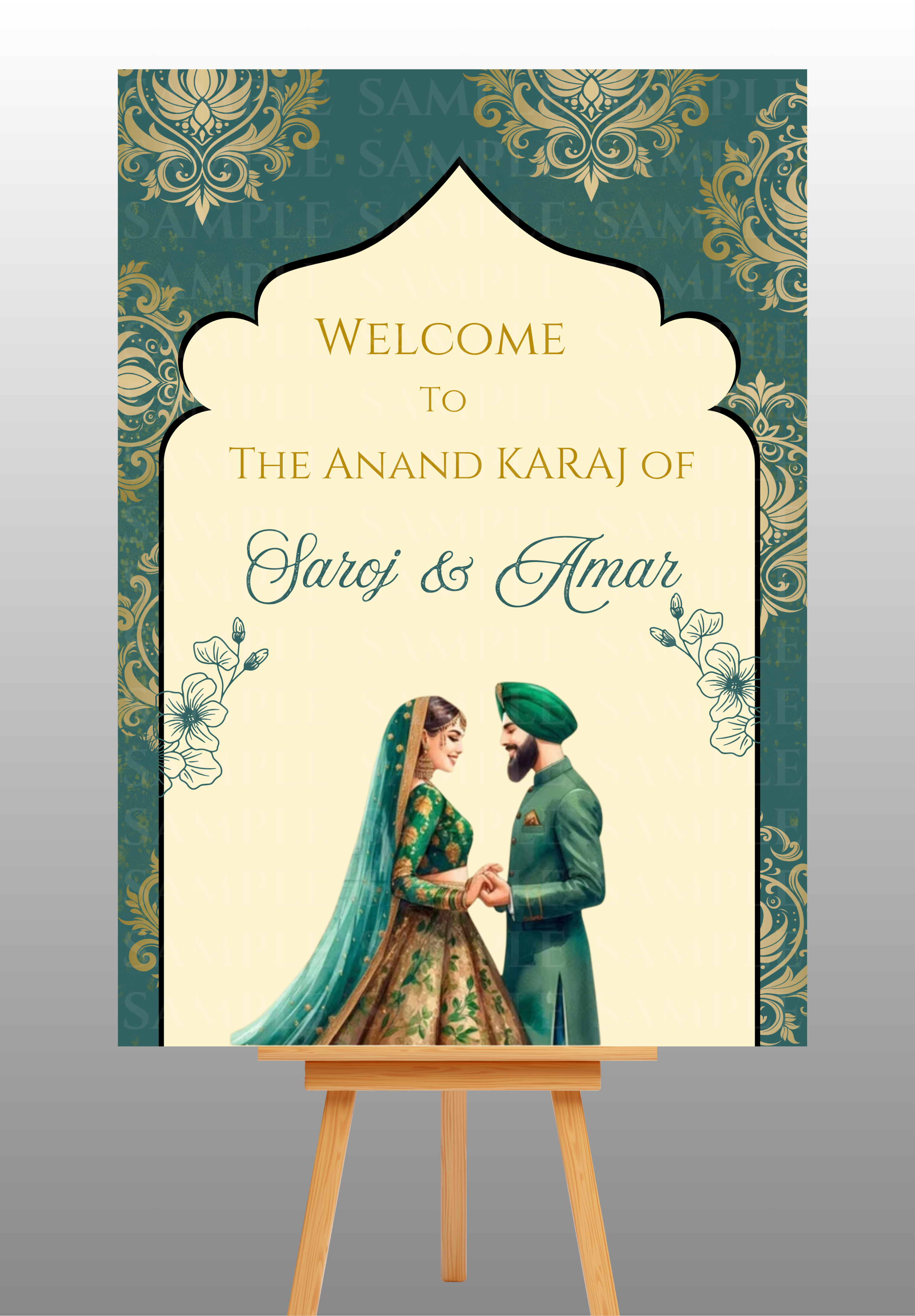 Green and Cream Anand Karaj Welcome Board