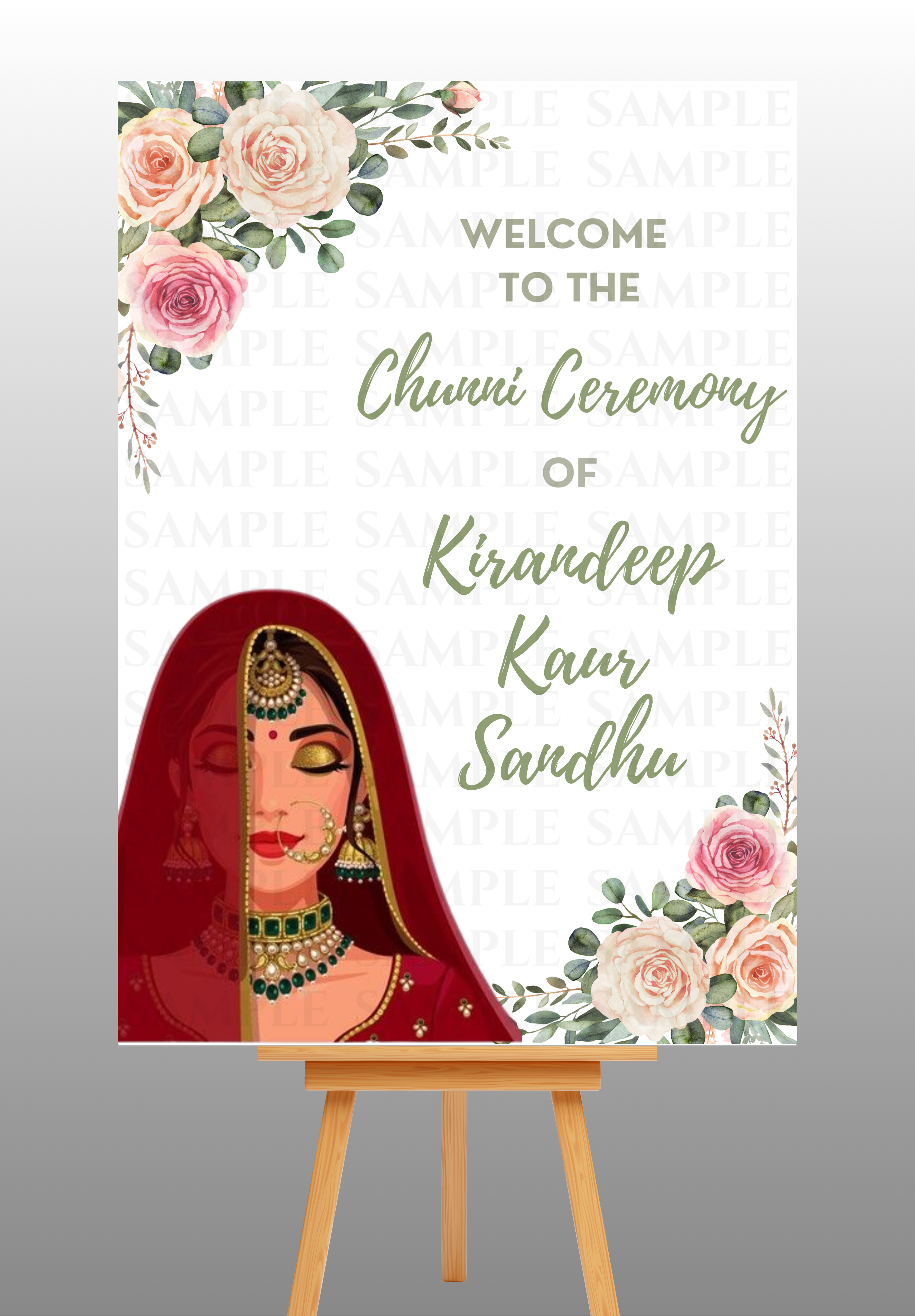 Pink and White Rose Engagement/Chunni Ceremony Welcome Board