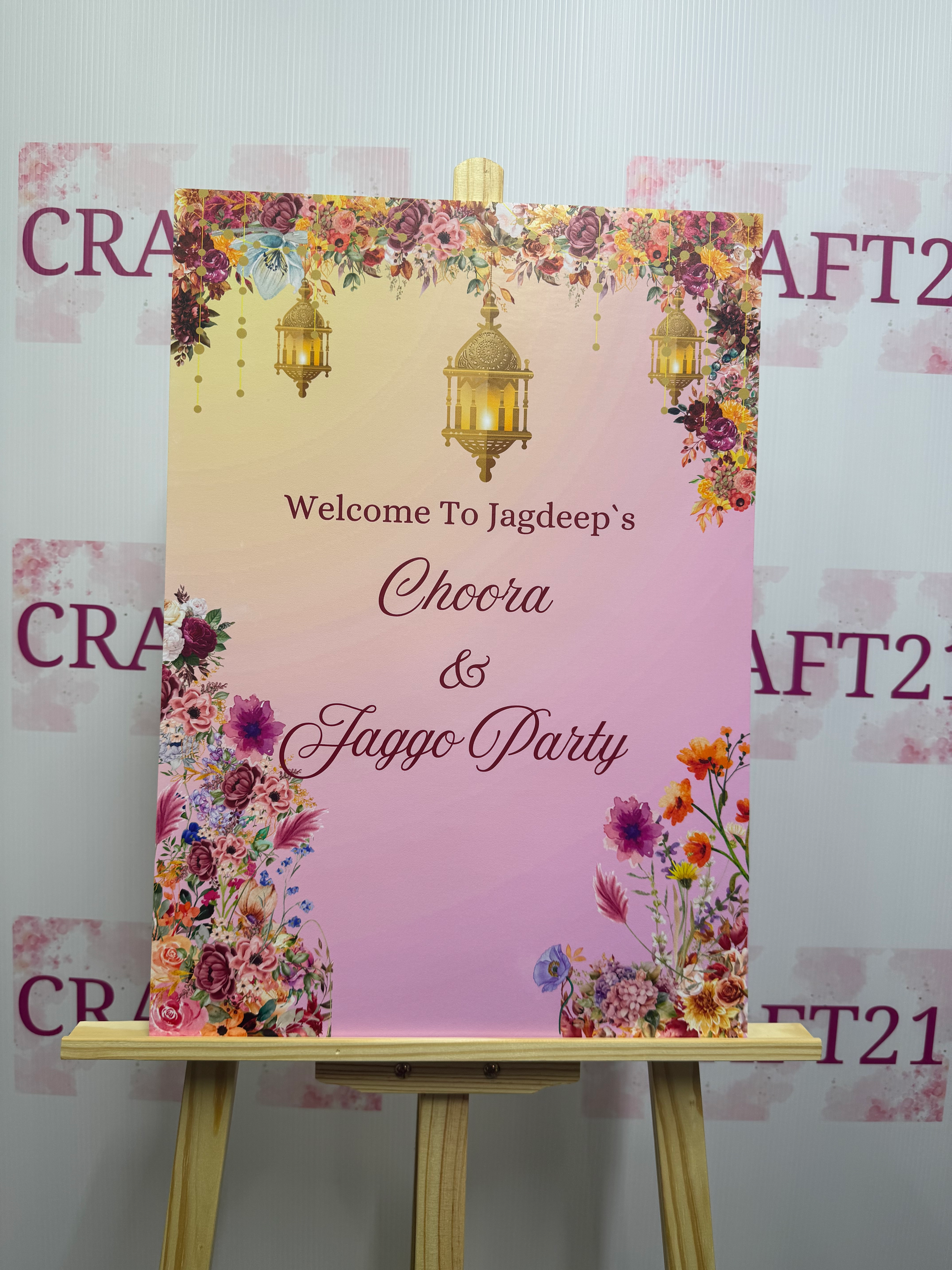 Red Floral Dholki Welcome Board