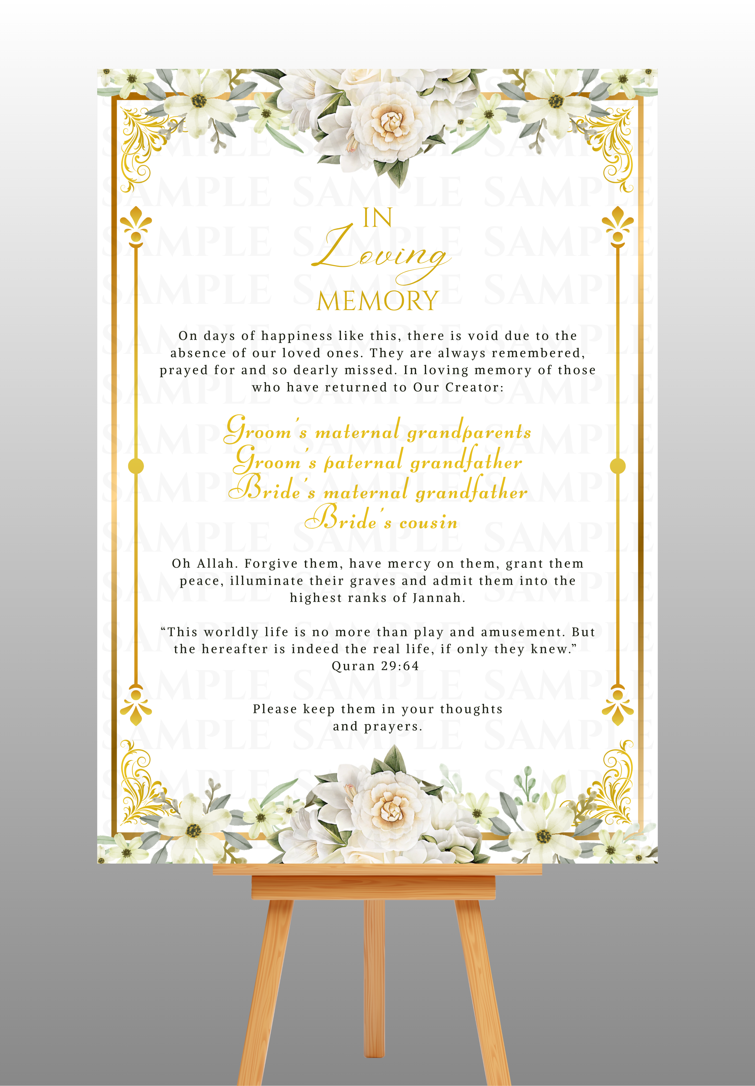 Gold Frame With White Flowers In Loving Memory Board
