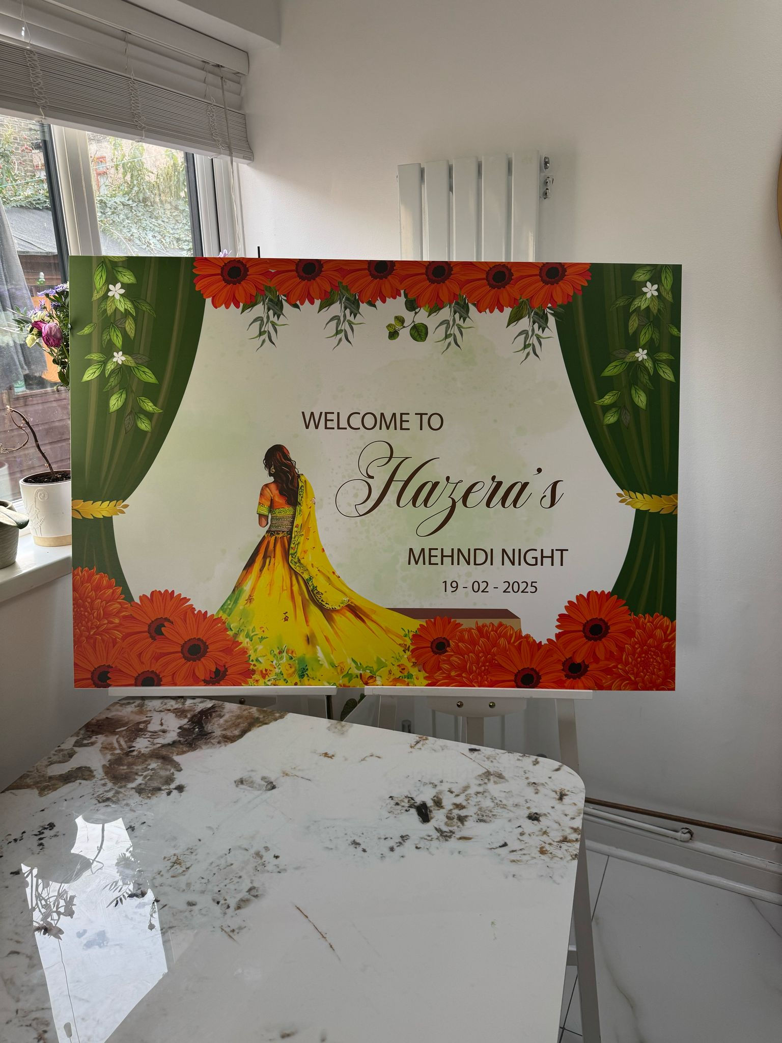 Green and Golden Theme With Yellow Bride Mehndi Welcome Board