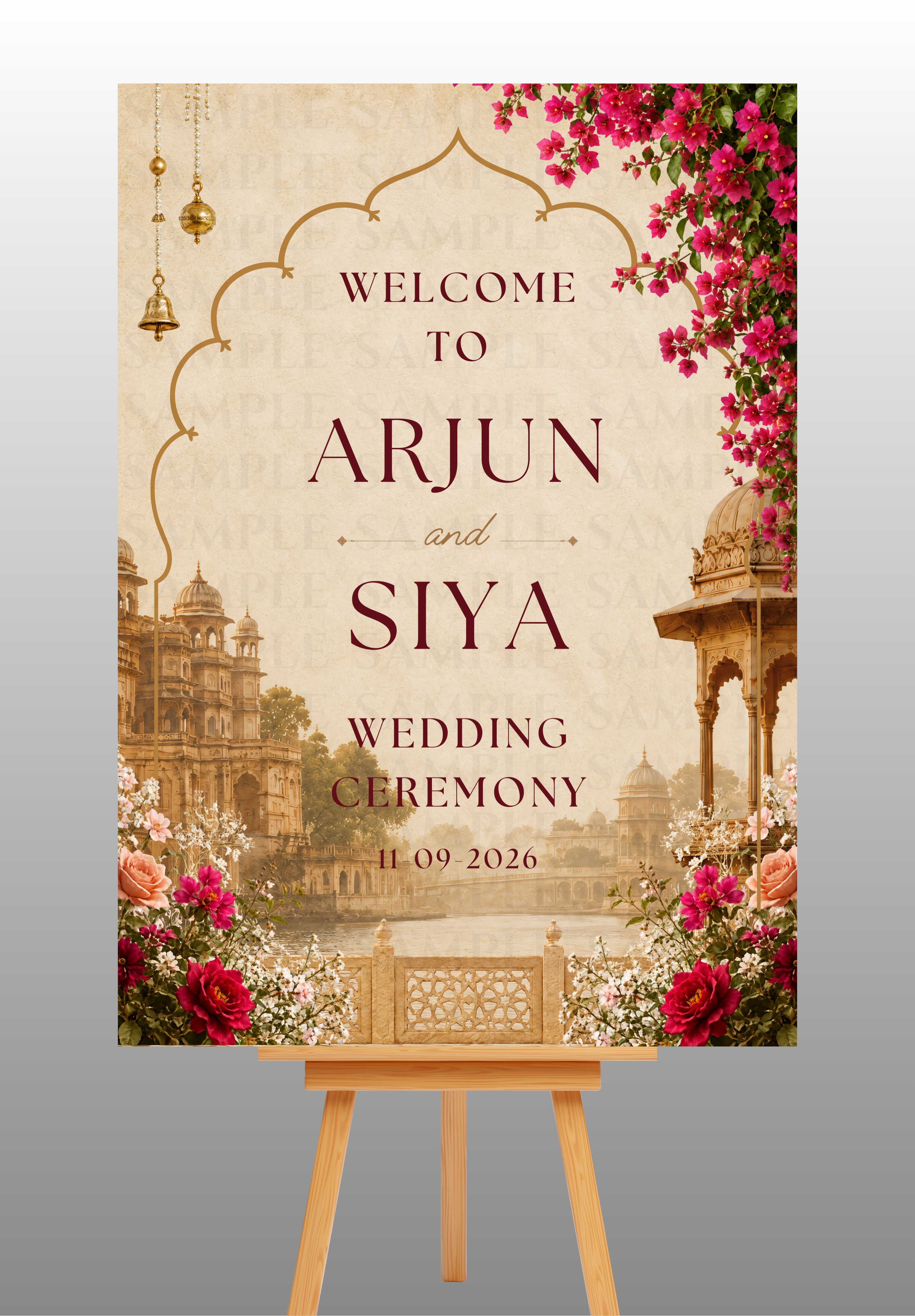 Elegant Red Floral Wedding Welcome Board