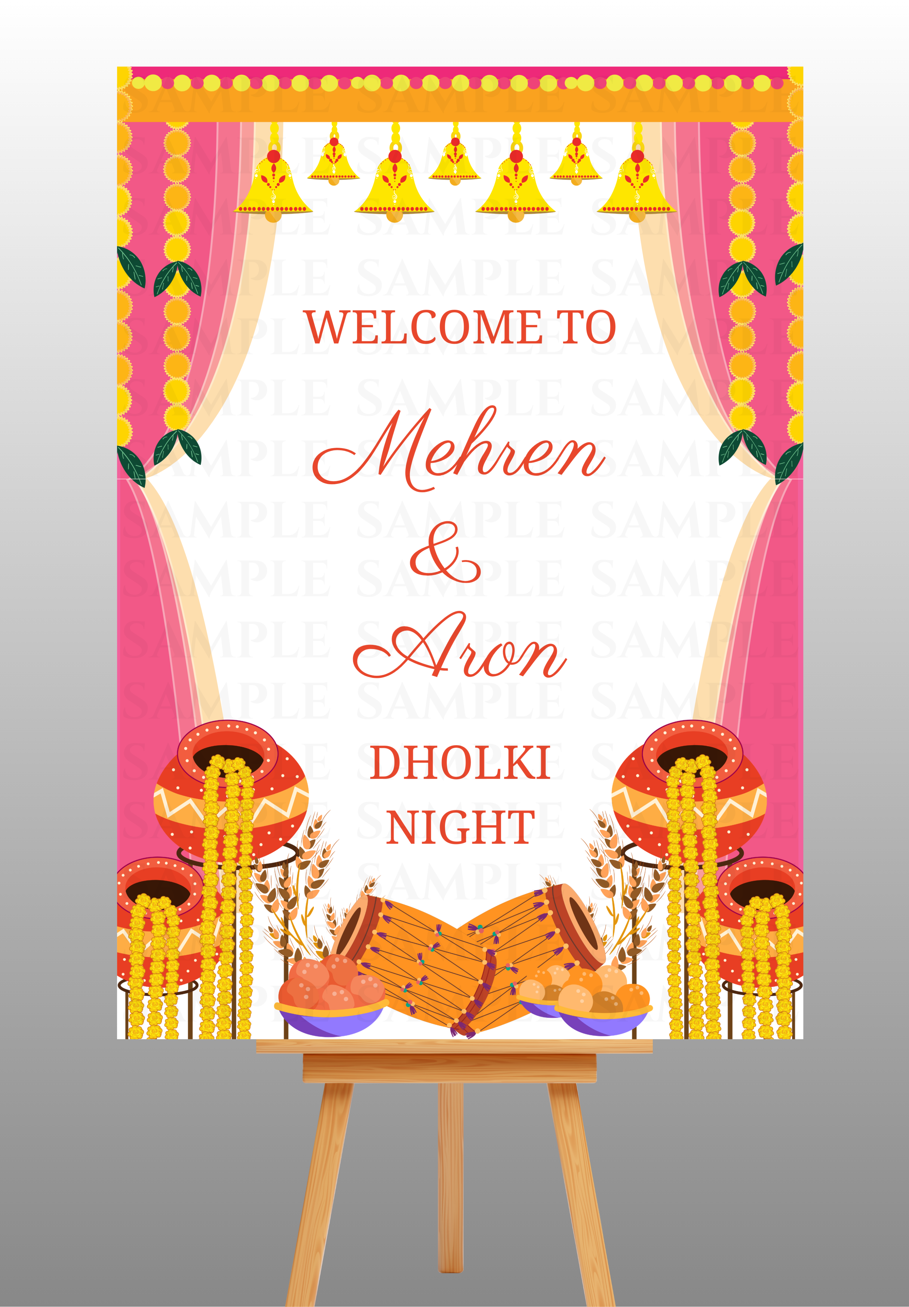 Elegant Pink Theme Dholki Welcome Board