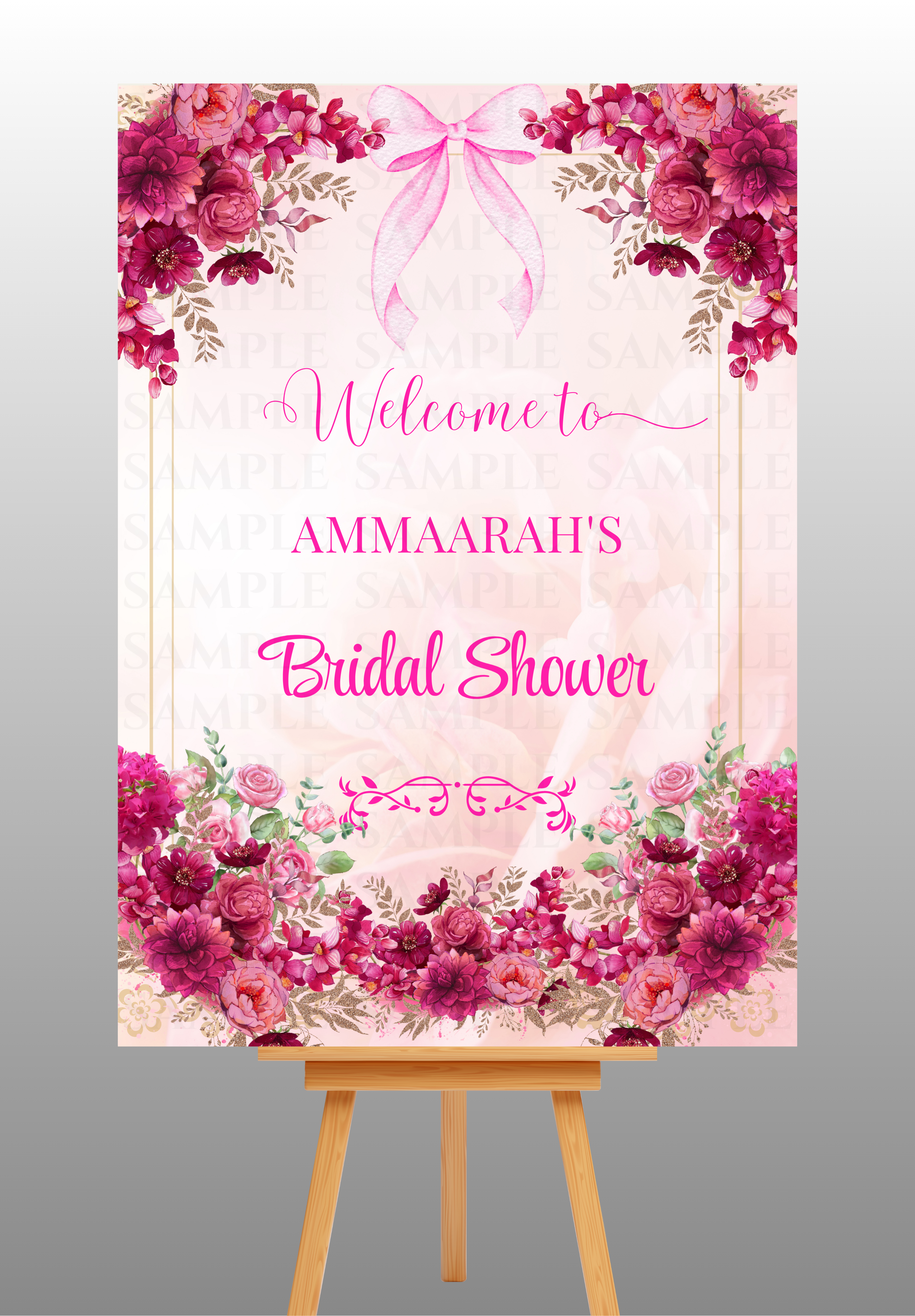 Watercolour Dark Pink Floral Bridal Shower Welcome Board