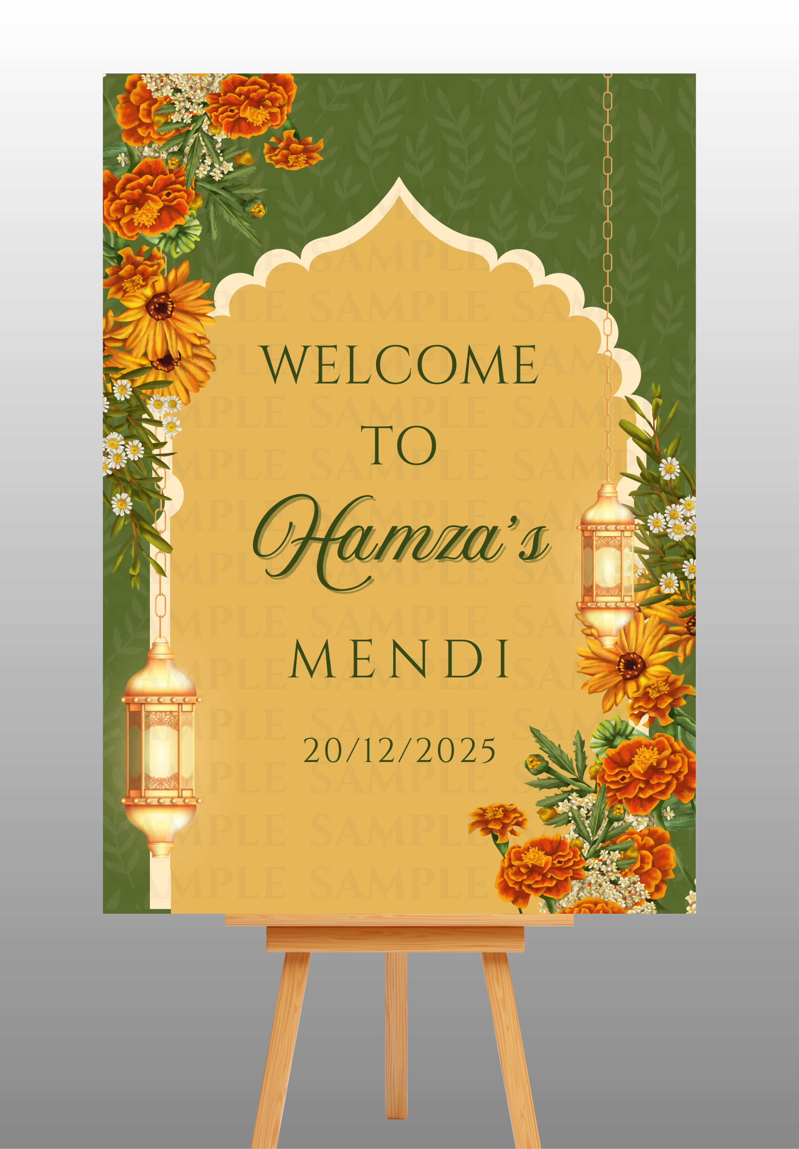 Green and Yellow Mehndi Welcome Board