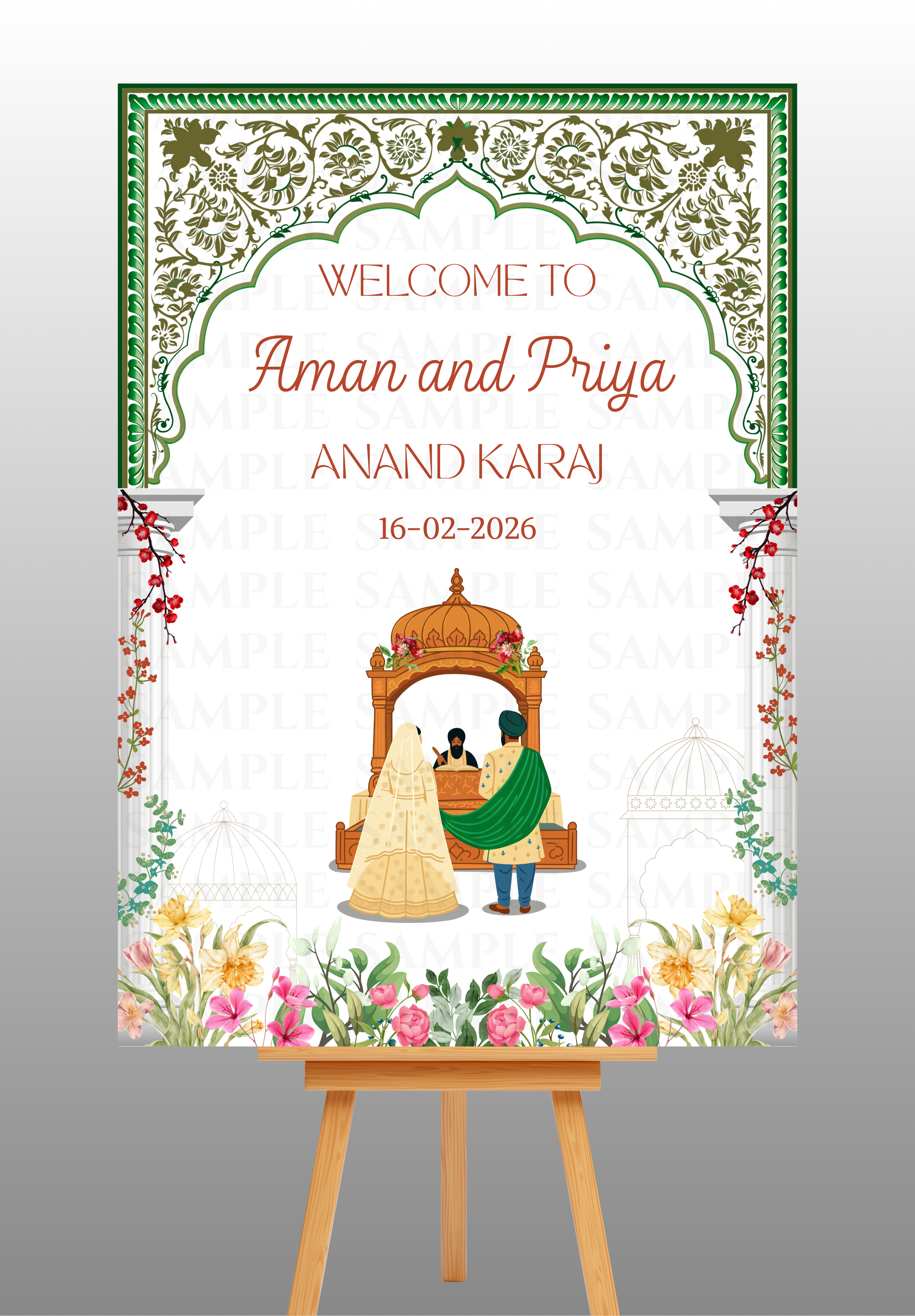 Green Arch with Multiflowers Anand Karaj Welcome Board