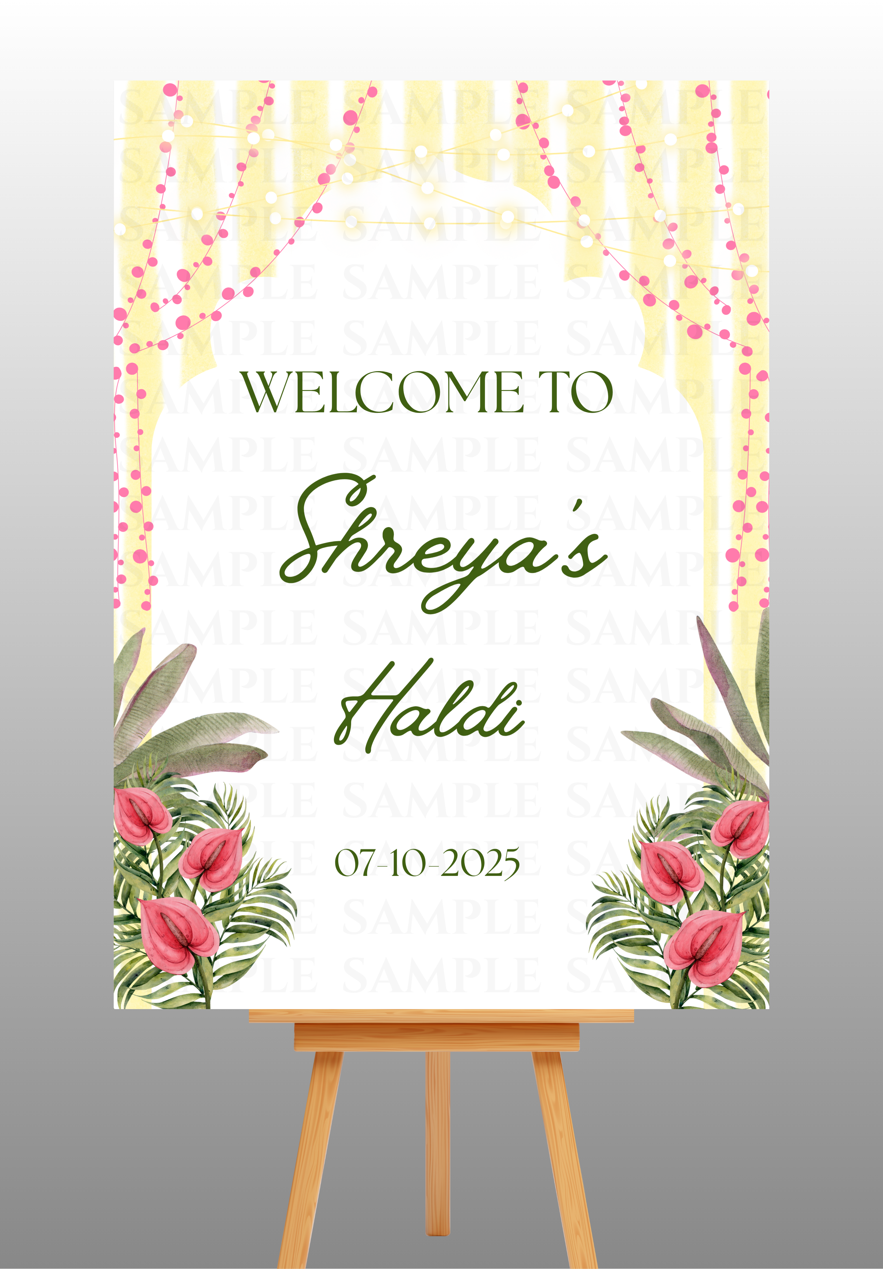 Yellow and Red Floral Haldi Welcome Board