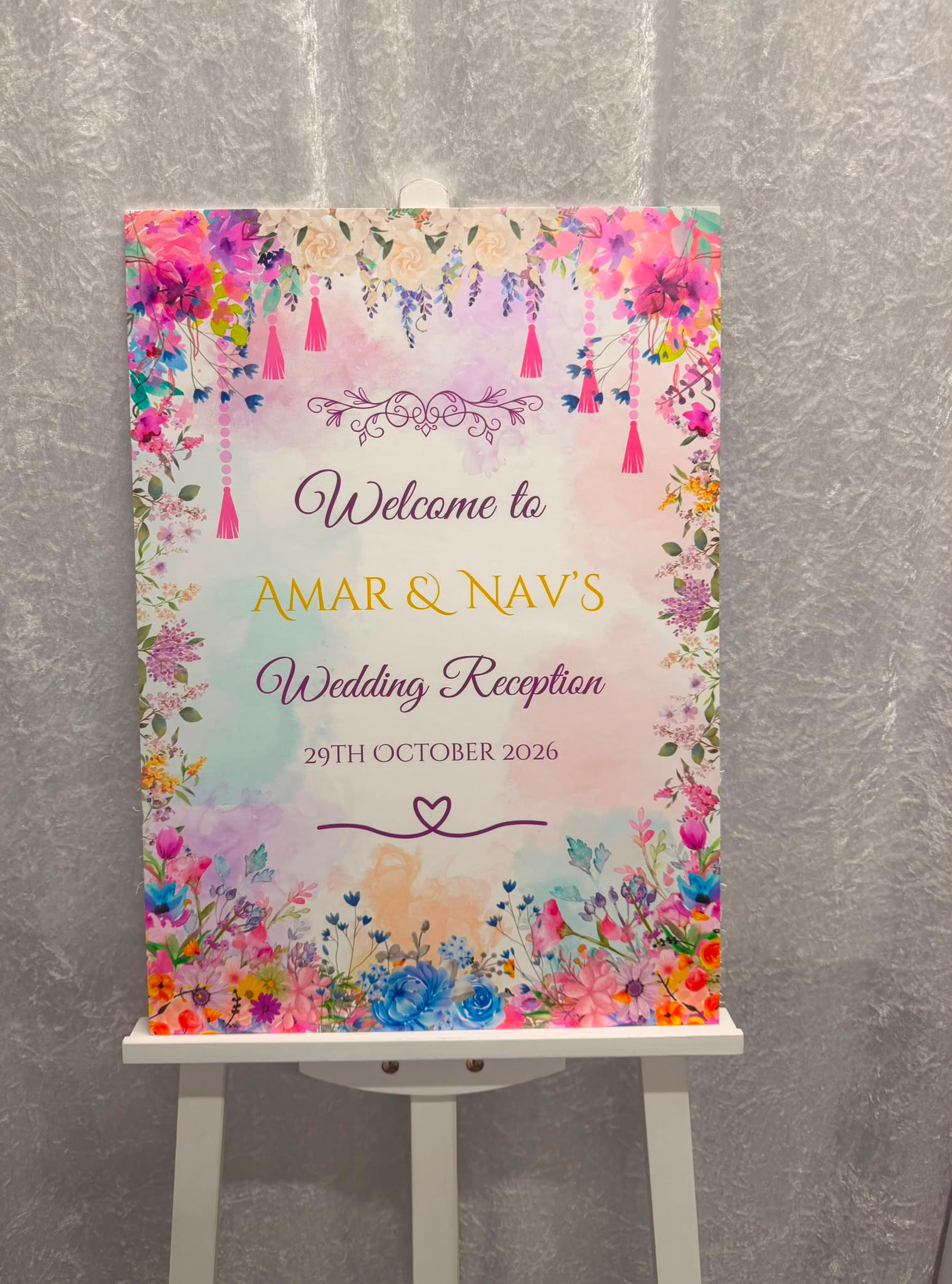 Watercolour MultiFloral Wedding Welcome Board