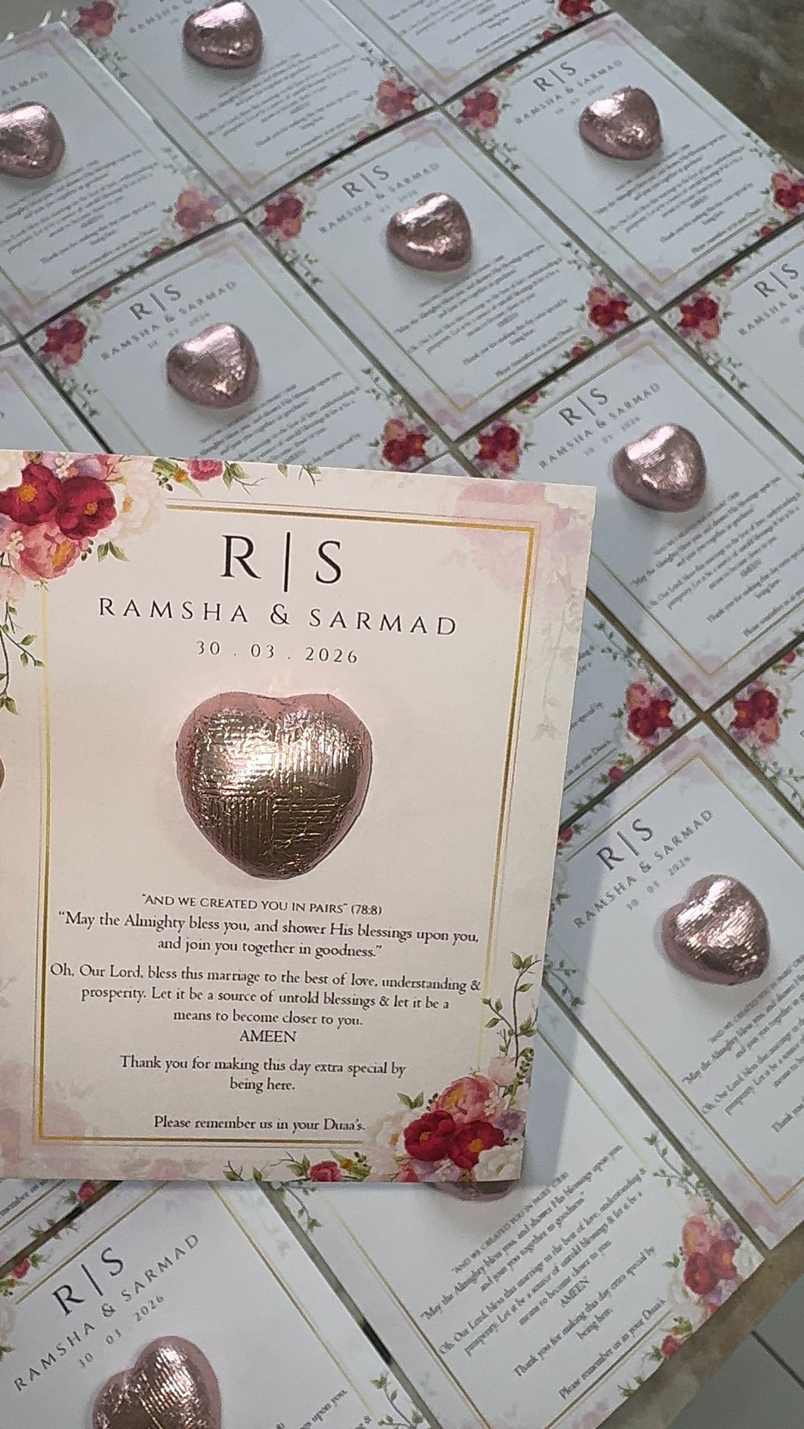 Elegant Red and White With Rose Gold Heart Chocolate Favours