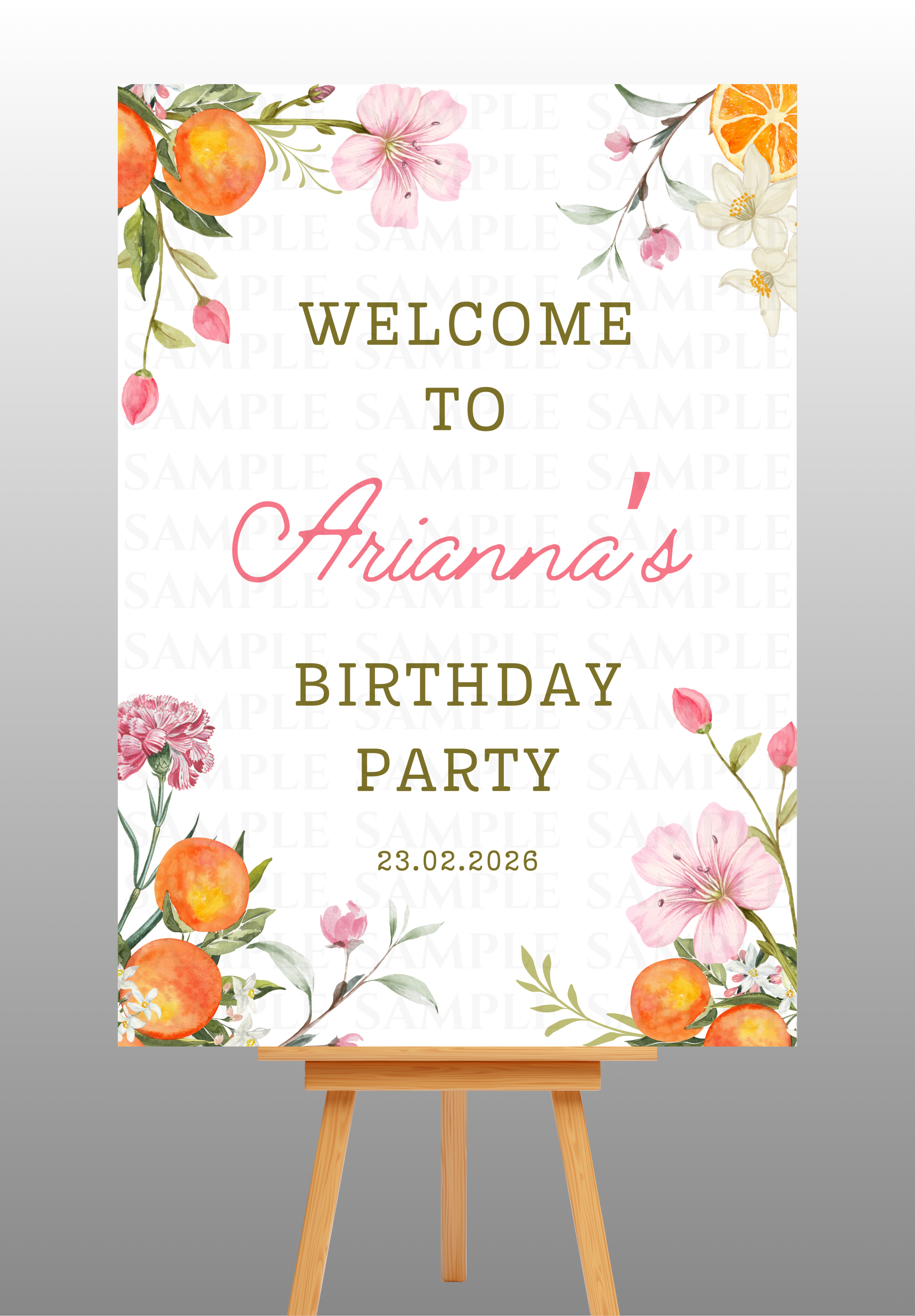 Orange and Pink Floral Birthday Welcome Board