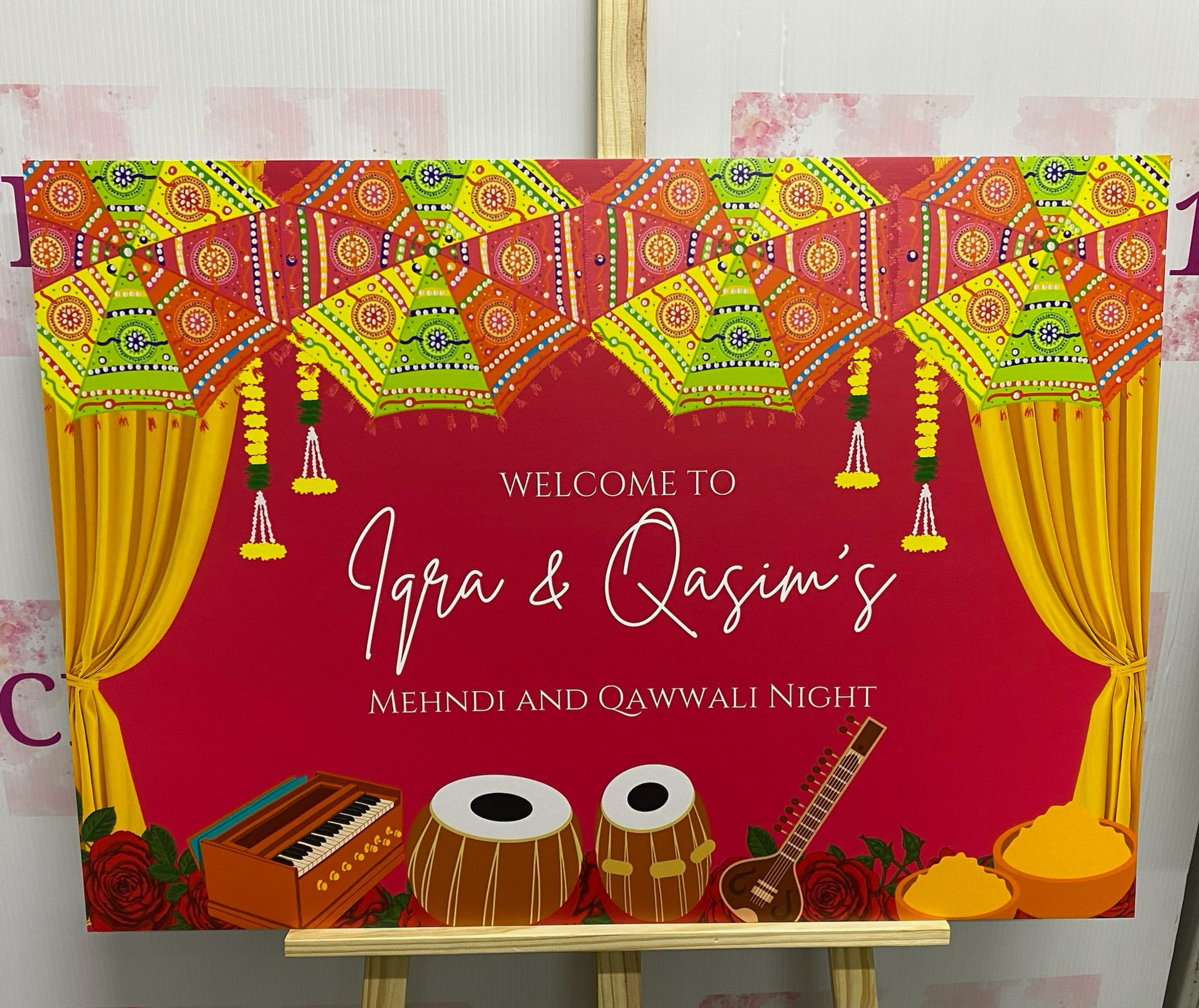 Red and Yellow With Rajashtani Umbrella's Qawali Welcome Board