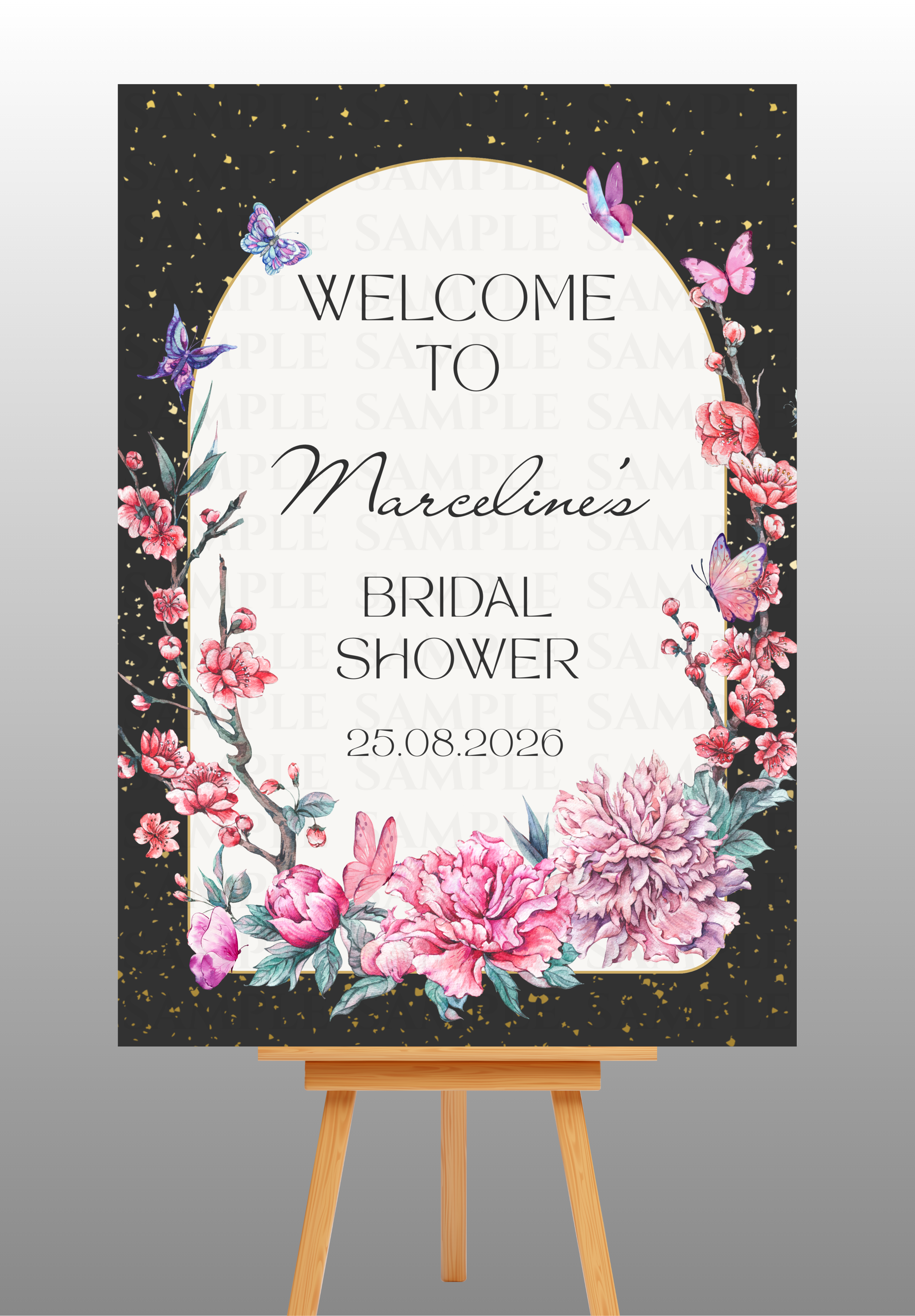 Pink and Black Floral Bridal Shower Welcome Board