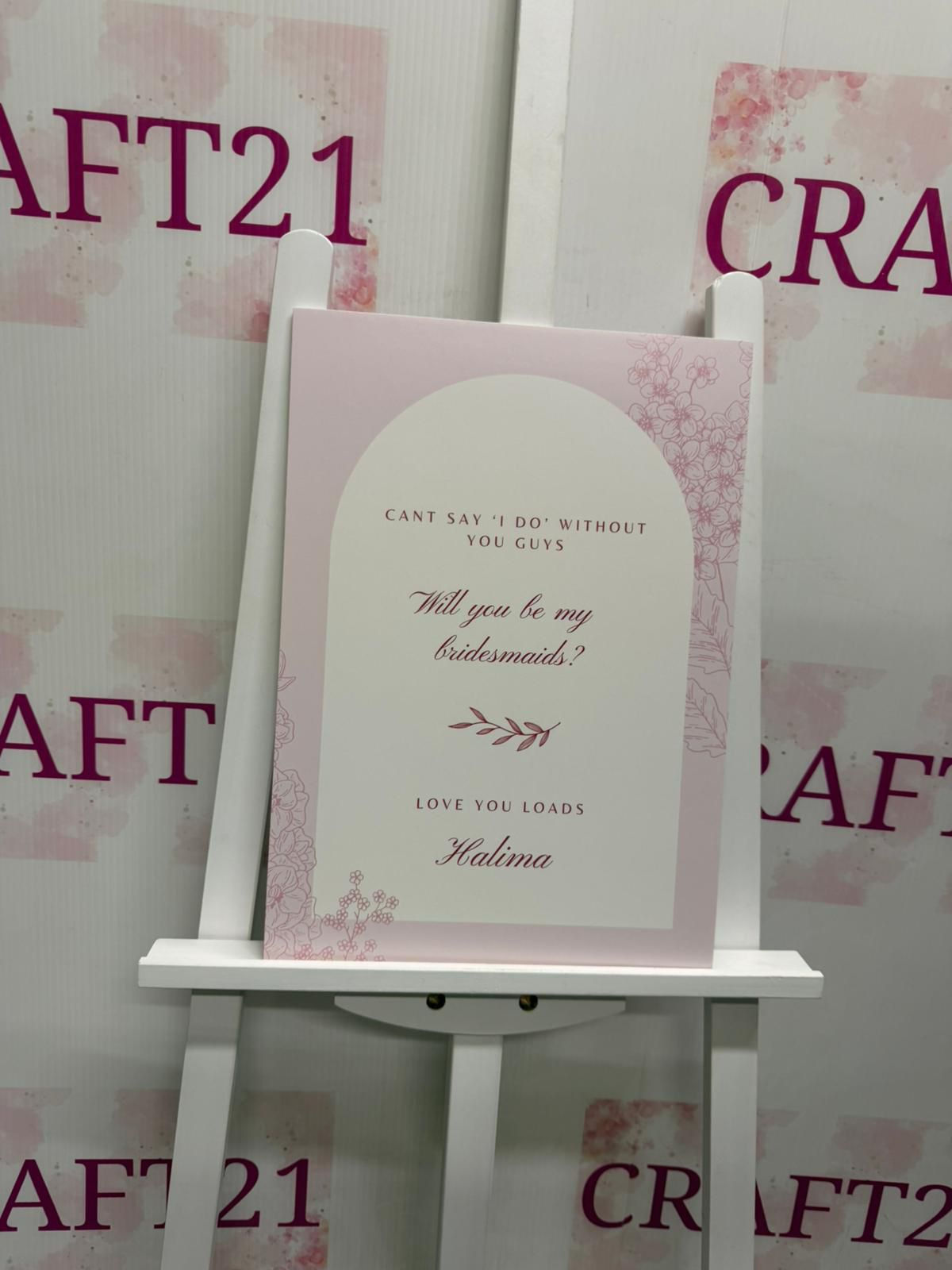 Light Pink Floral Outline Arch Bridesmaid proposal board