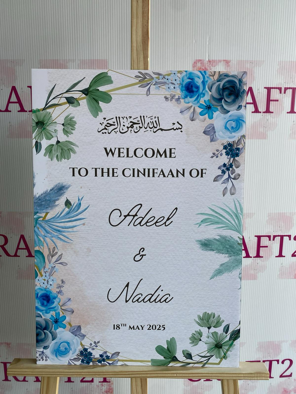 Blue and Green Wedding Welcome Board