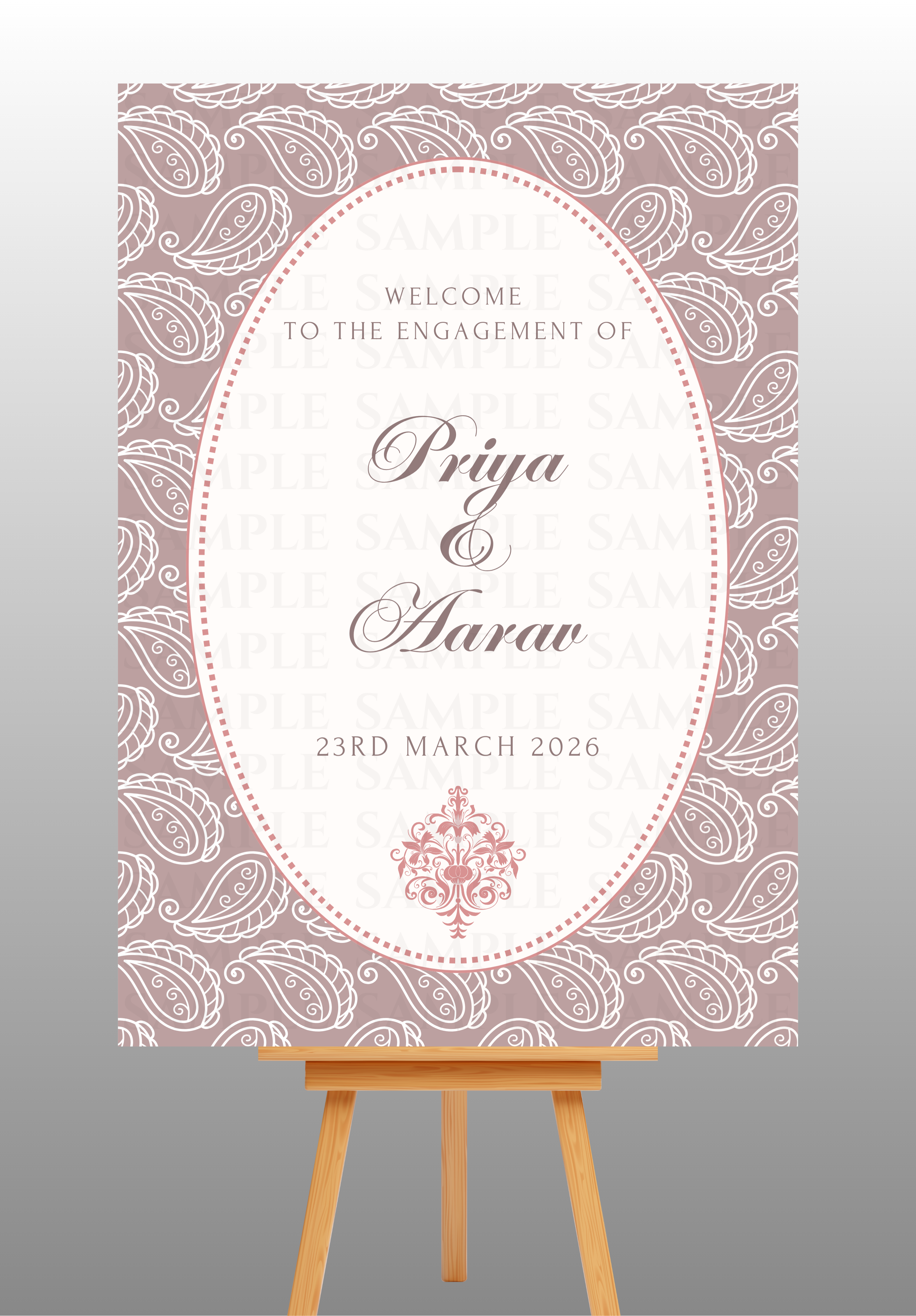Patterned Background With Frame Engagement Welcome Board