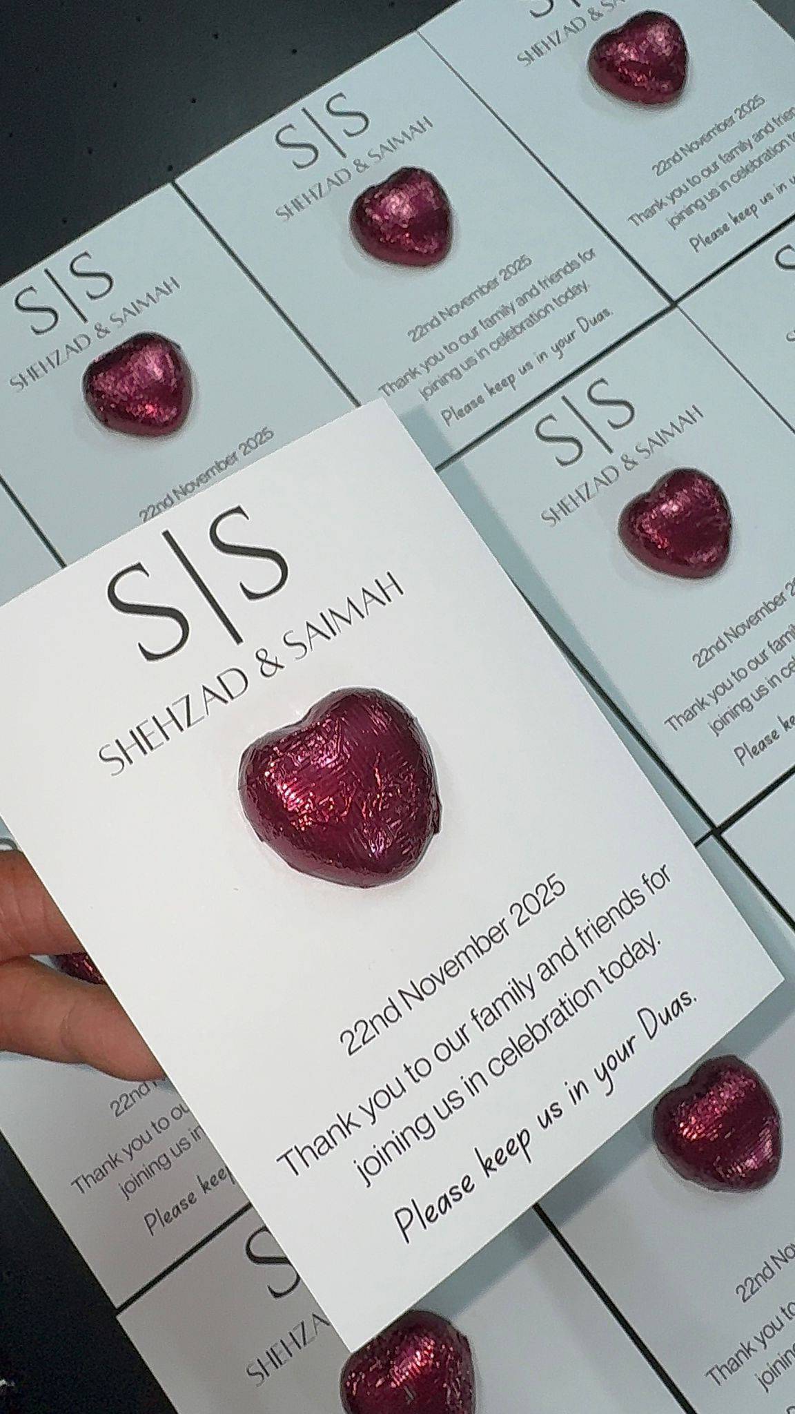 Simple White With Maroon Chocolate Favours