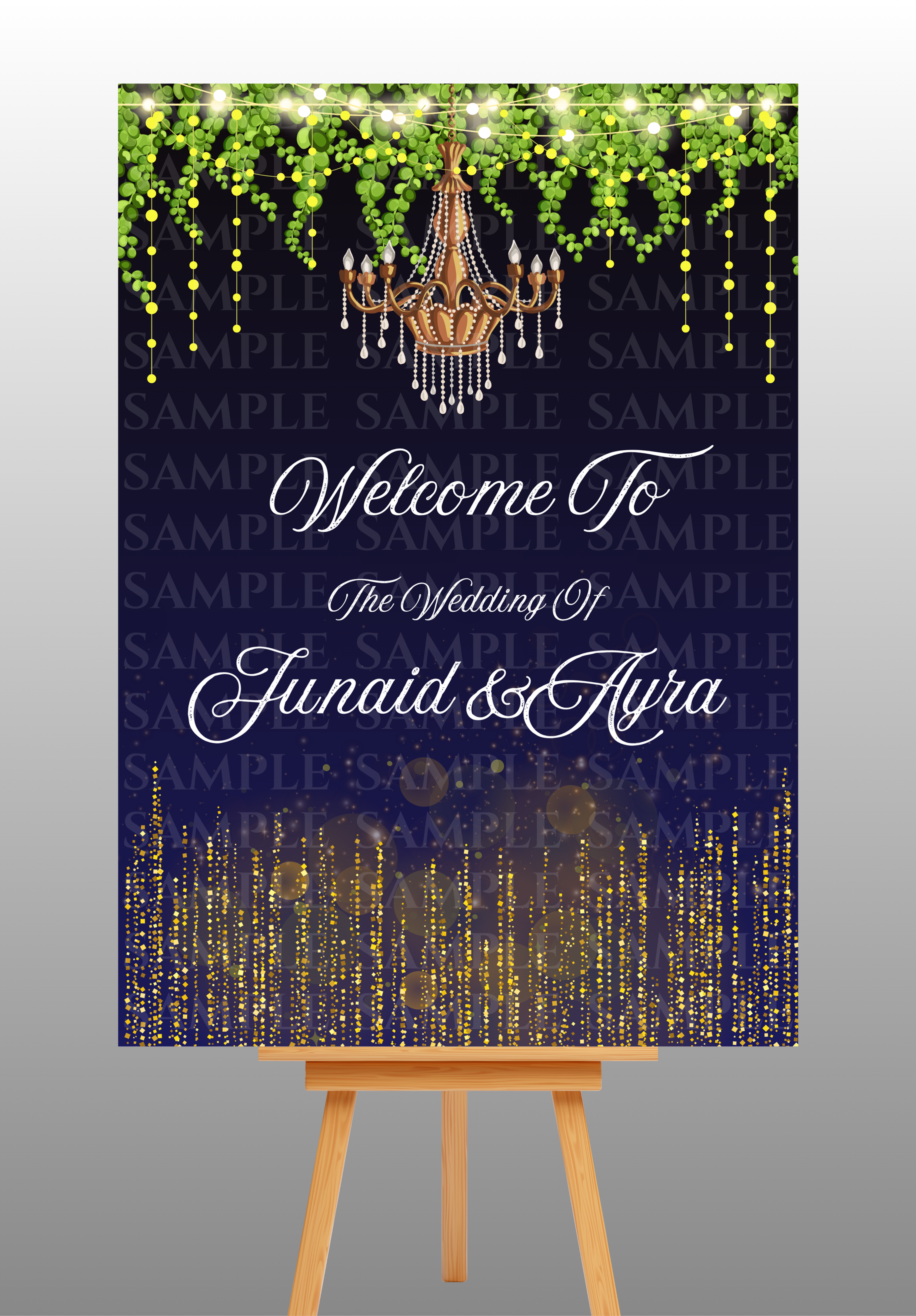 Blue and Green With Sparkling Wedding Welcome Board CW6