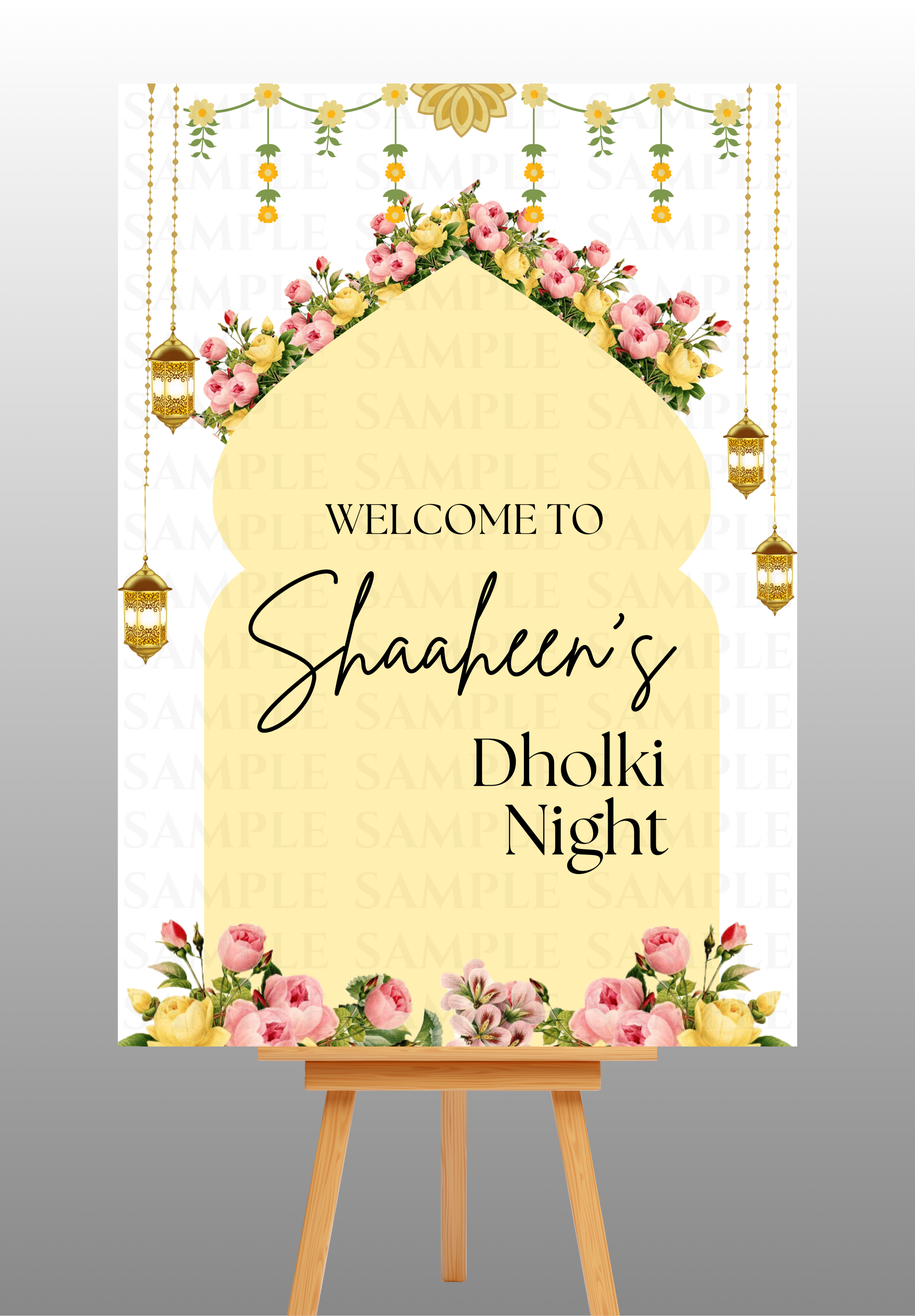 Yellow Floral Dholki Welcome Board