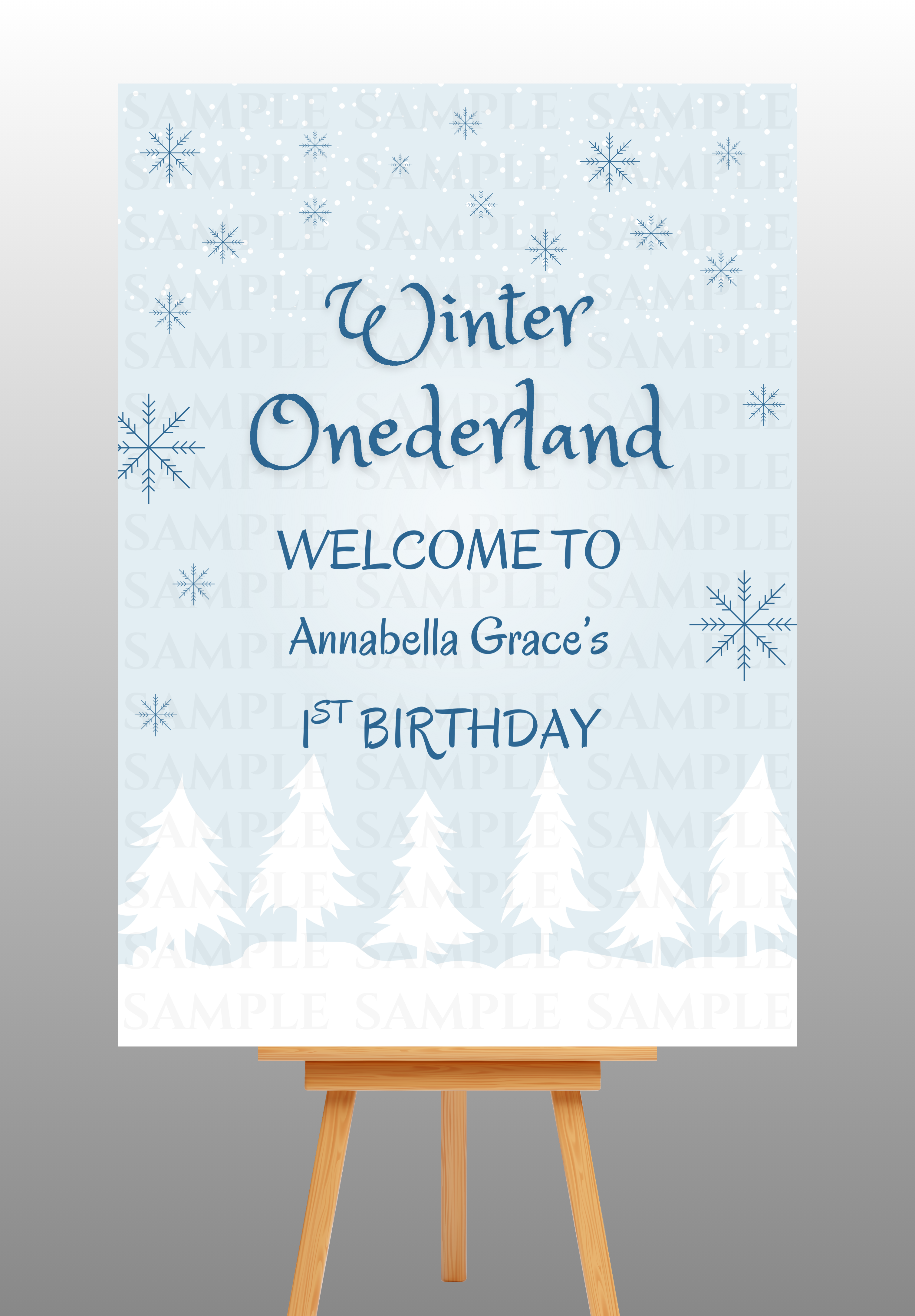 Winter Onderland Light Blue and White Birthday Welcome Board