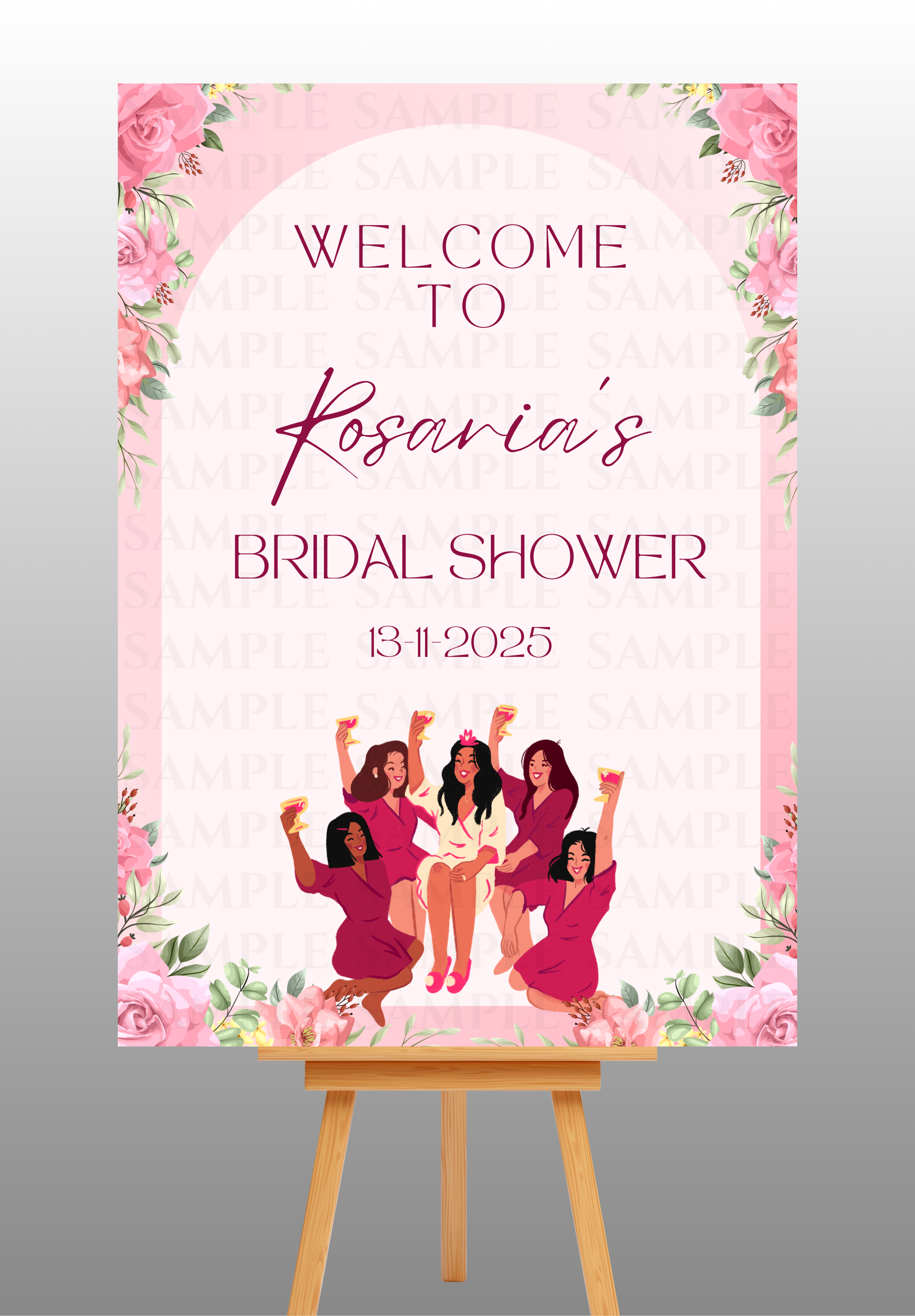 Dark Pink Floral Bridal Shower Welcome Board
