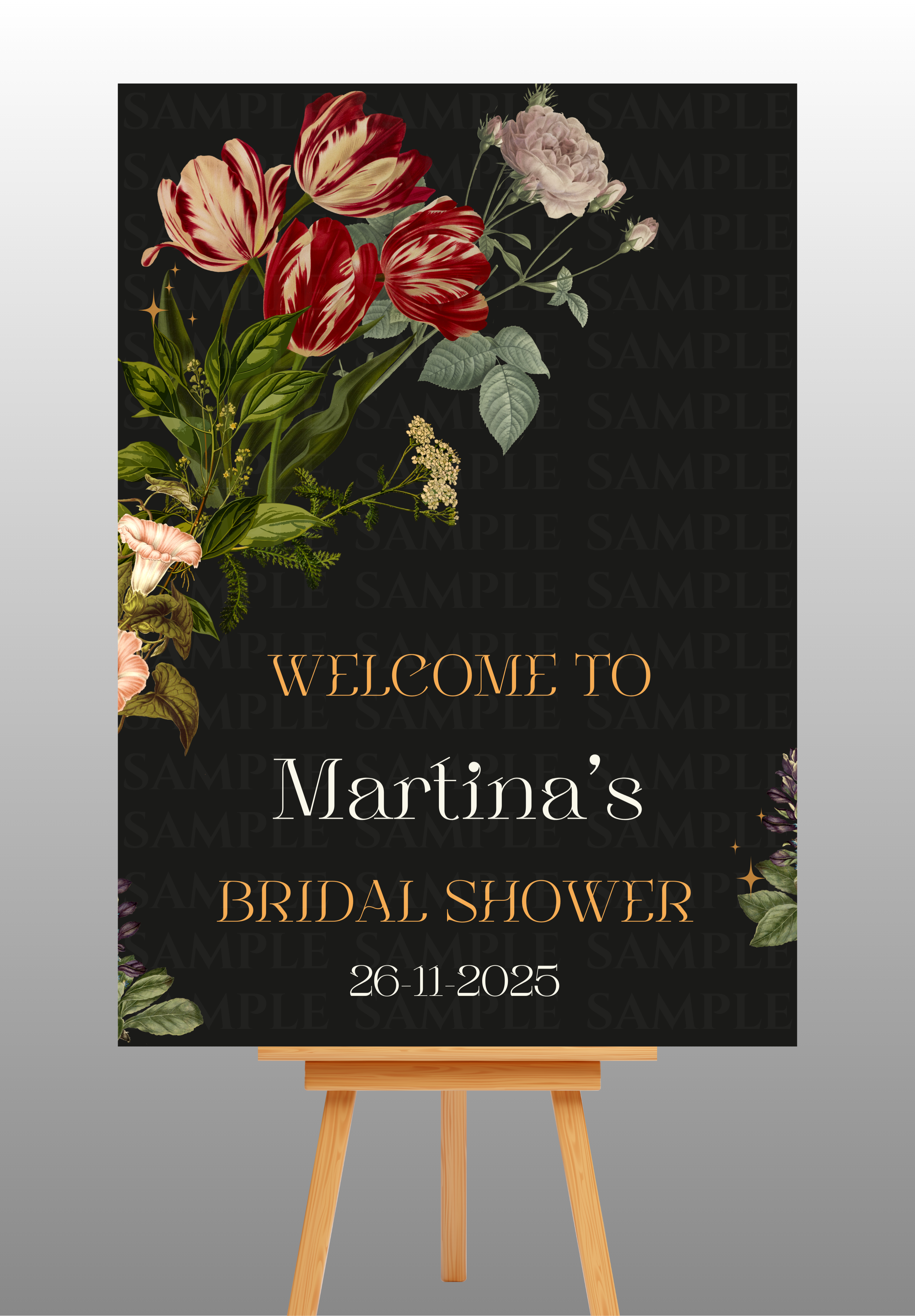 Red and White Floral Bridal Shower Welcome Board