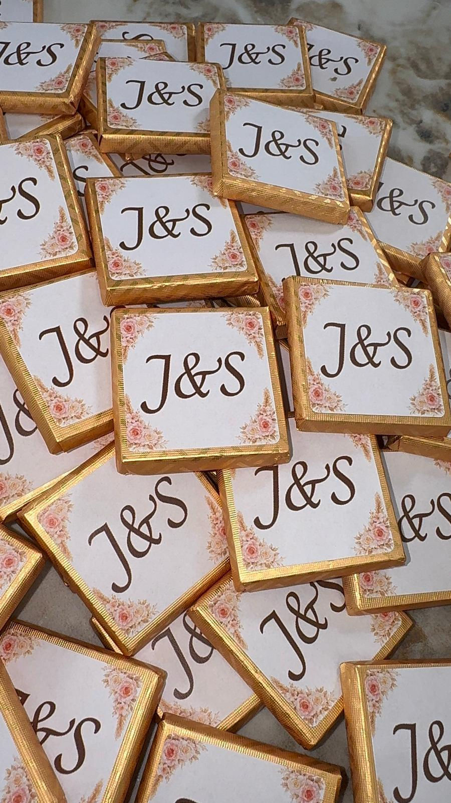 Cream Floral Design Initial Only Gold Square Choc Favours