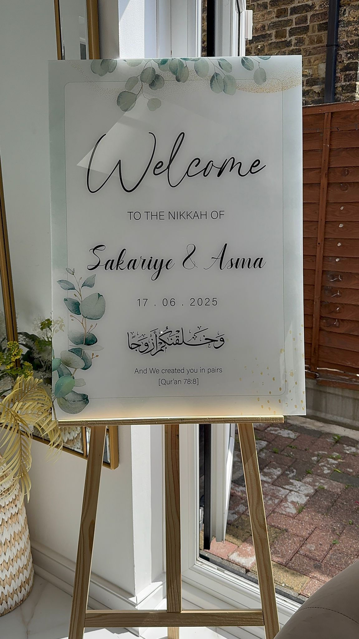 Watercolour Green and White Welcome Acrylic Board