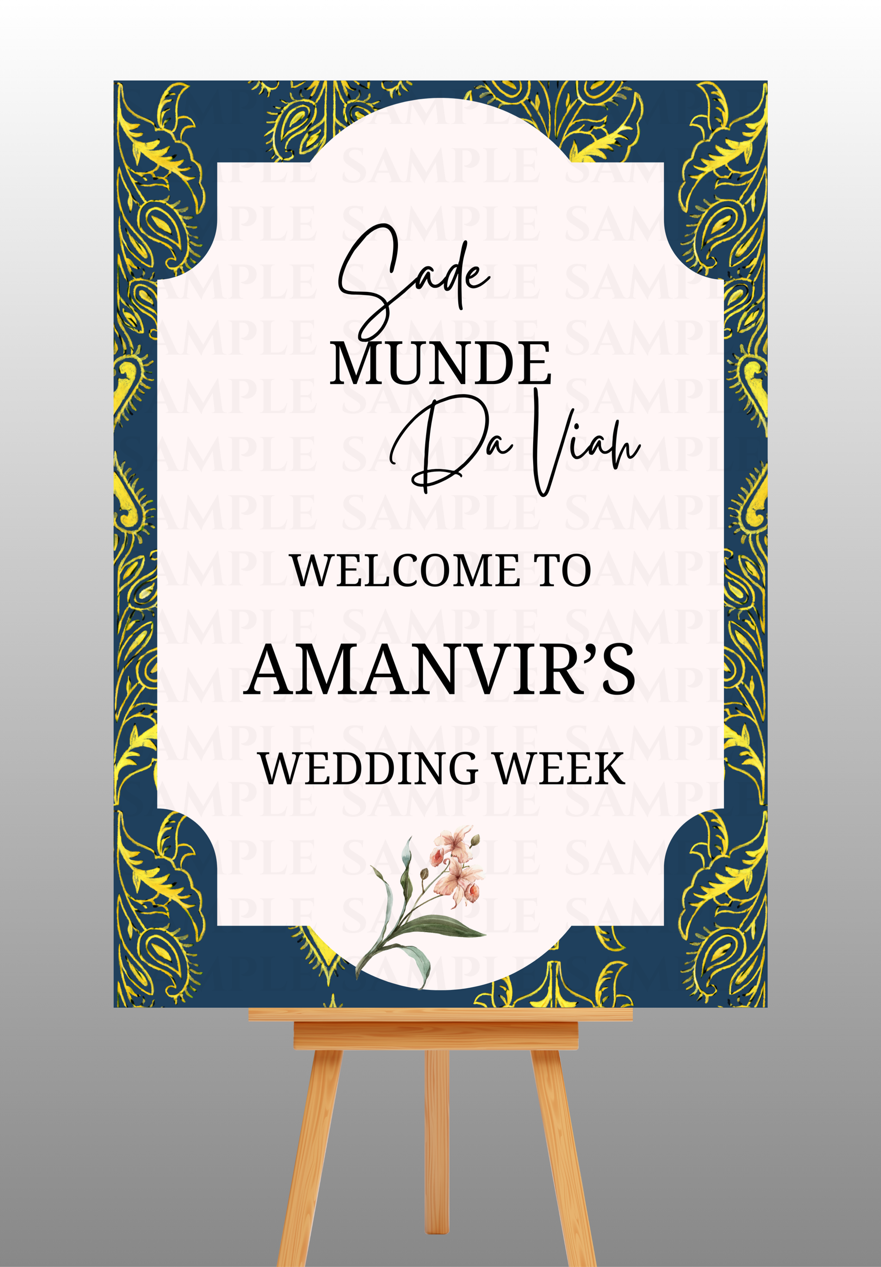 Dark Blue and Golden Wedding Week Welcome Board