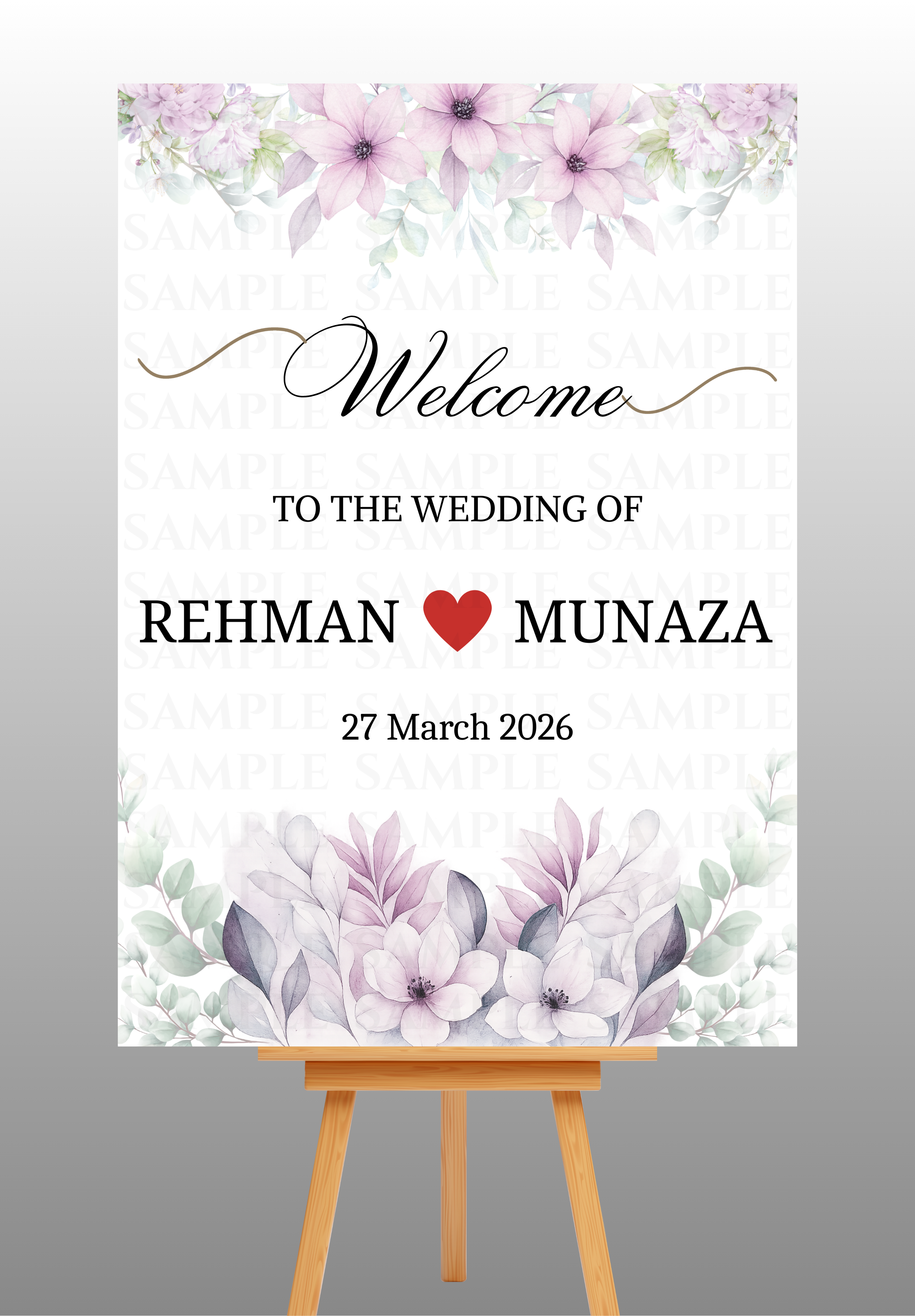 Purple Flower Theme Wedding Welcome Board