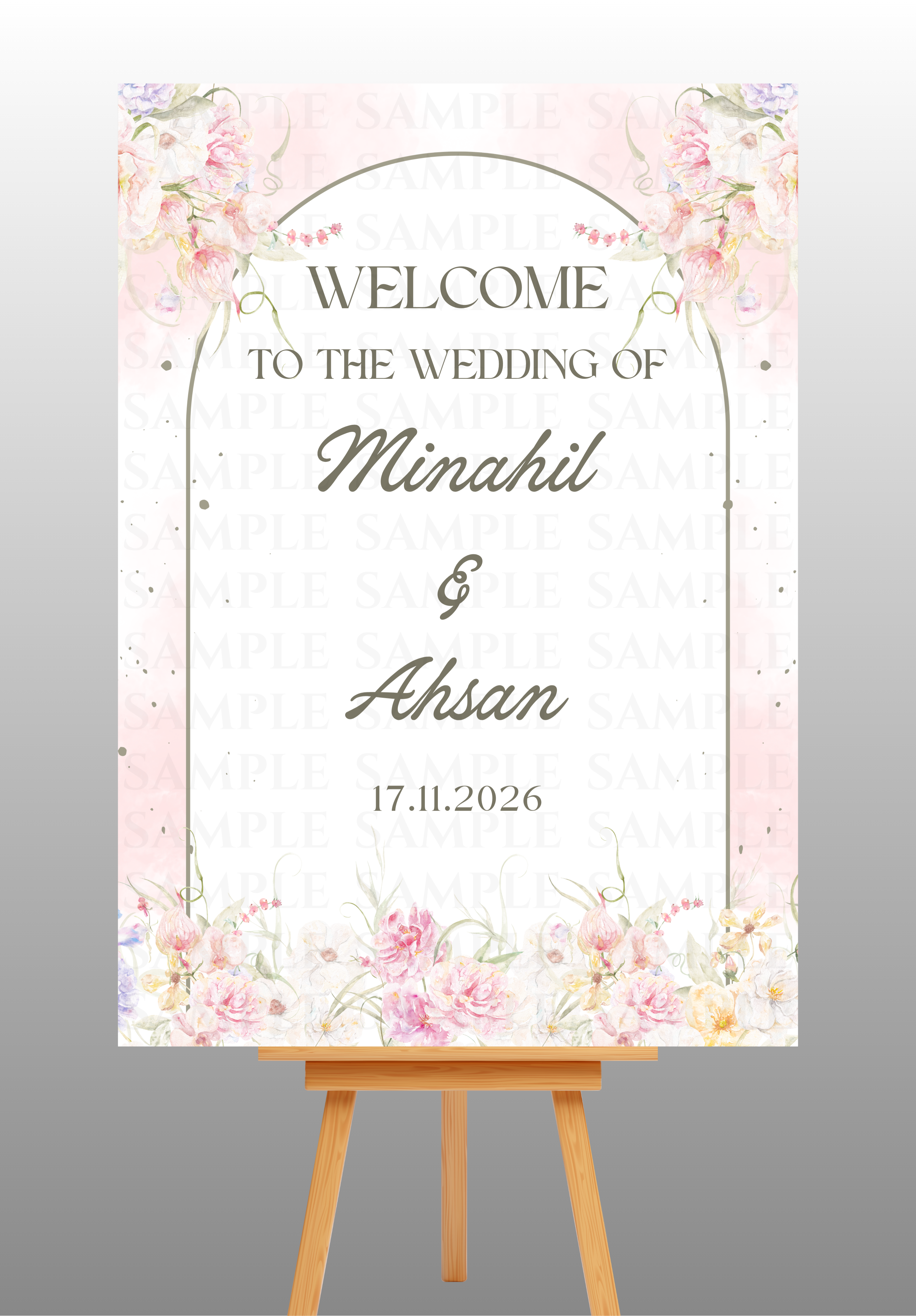 Watercolour Pink Floral Wedding Welcome Board