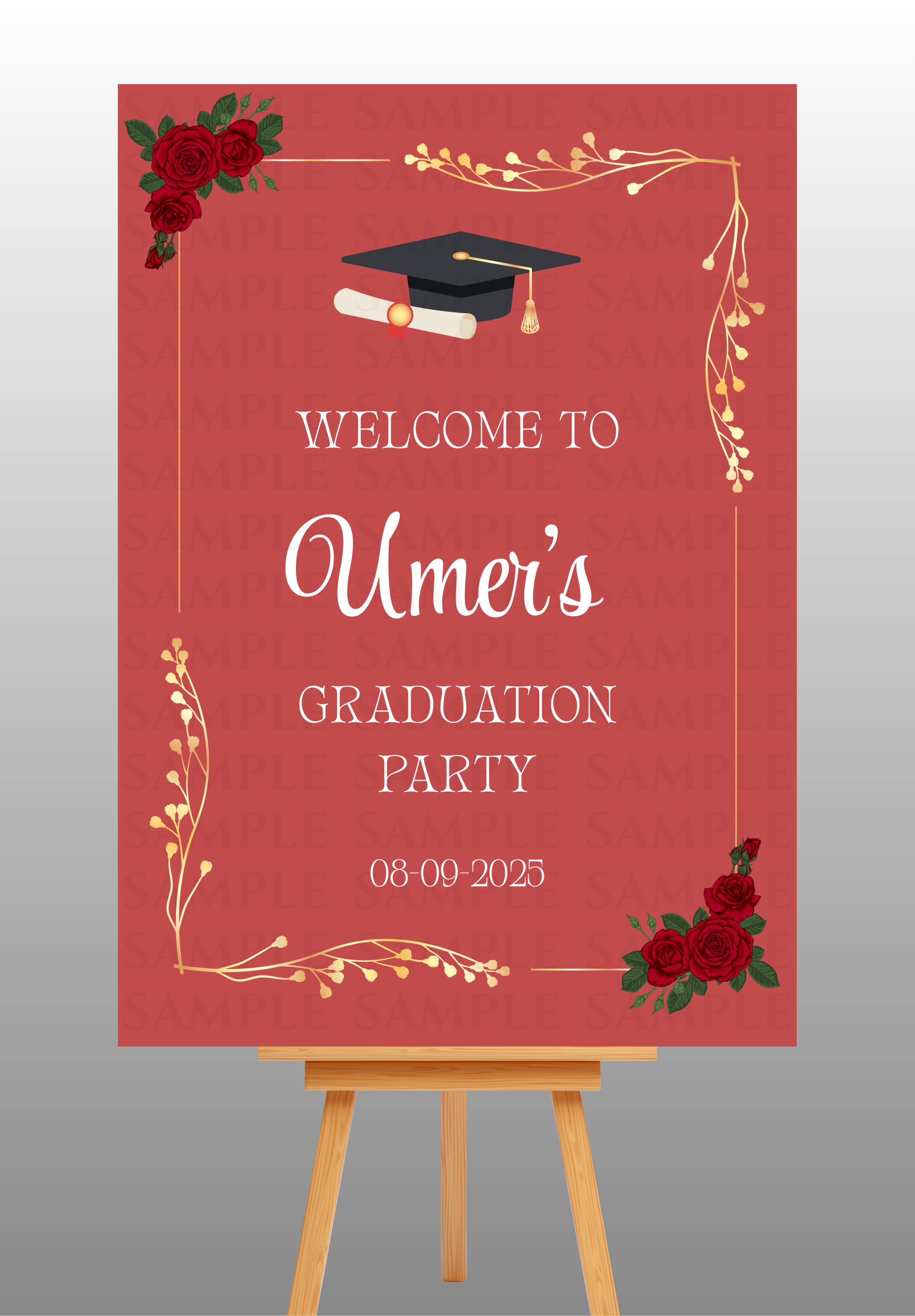 Elegant Red and Gold Framed Graduation Party Board