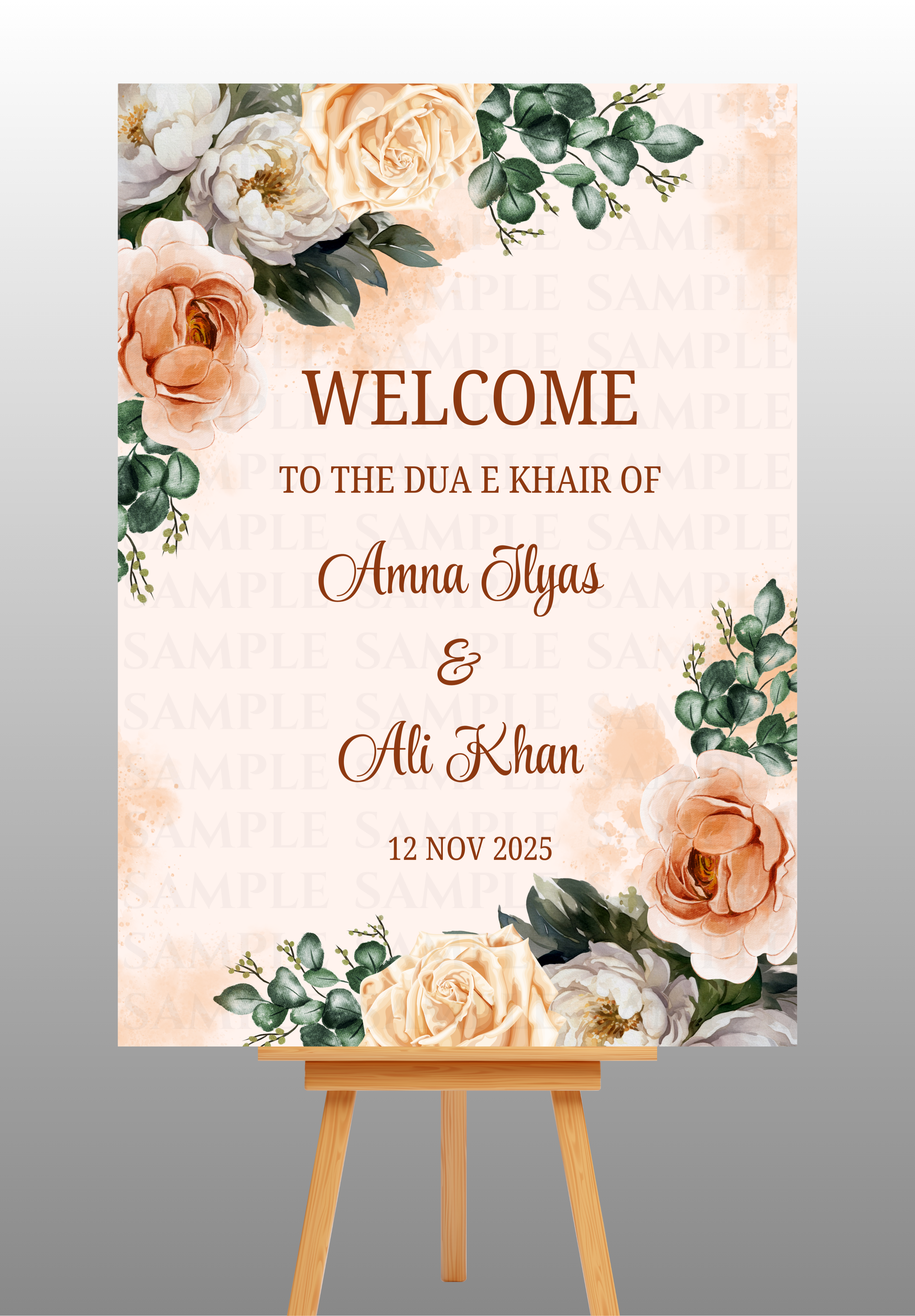 Elegant Cream and Orange Floral Dua e Khair Welcome Board