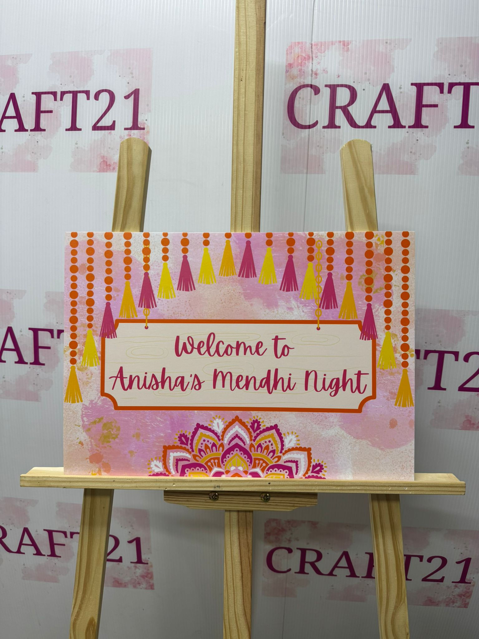 Elegant Pink Mandala Mehndi Welcome Board
