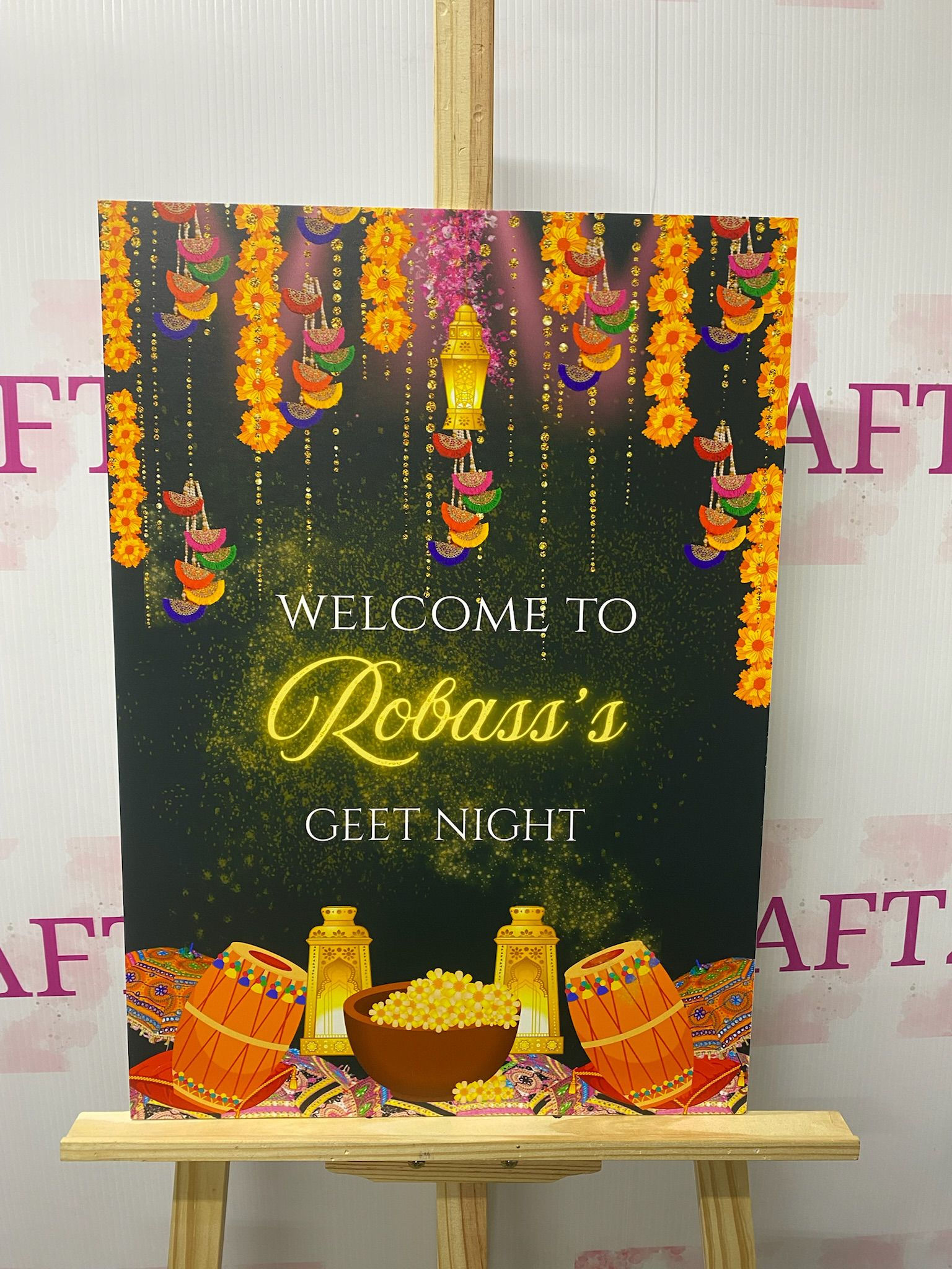 Dark Green and Orange Floral Geet/Mehndi Welcome Board